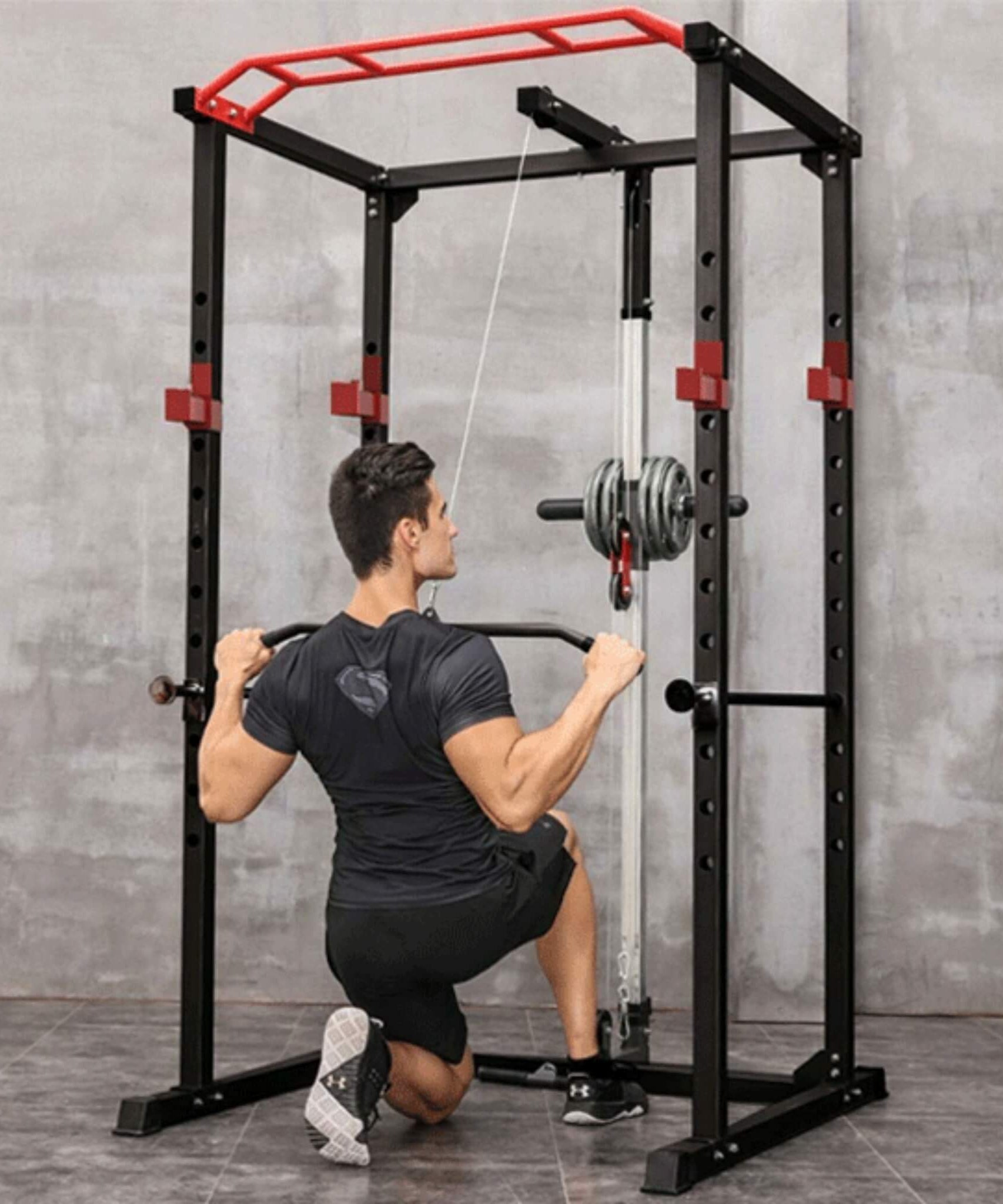 Rovix Heavy-Duty 1000LBS Professional Multi-Function Adjustable Power Cage Rack (SAK98149)