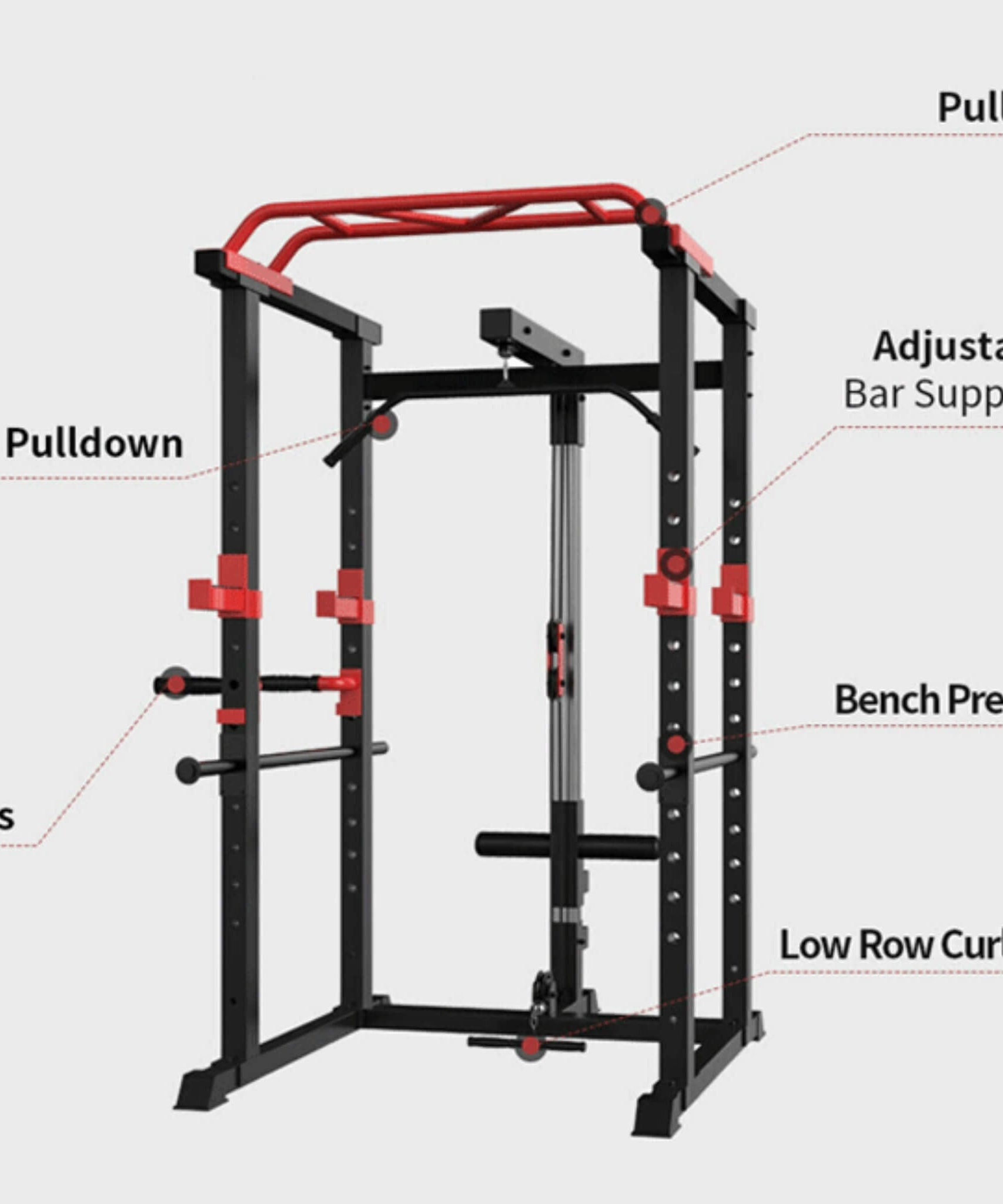 Rovix Heavy-Duty 1000LBS Professional Multi-Function Adjustable Power Cage Rack (SAK98149)