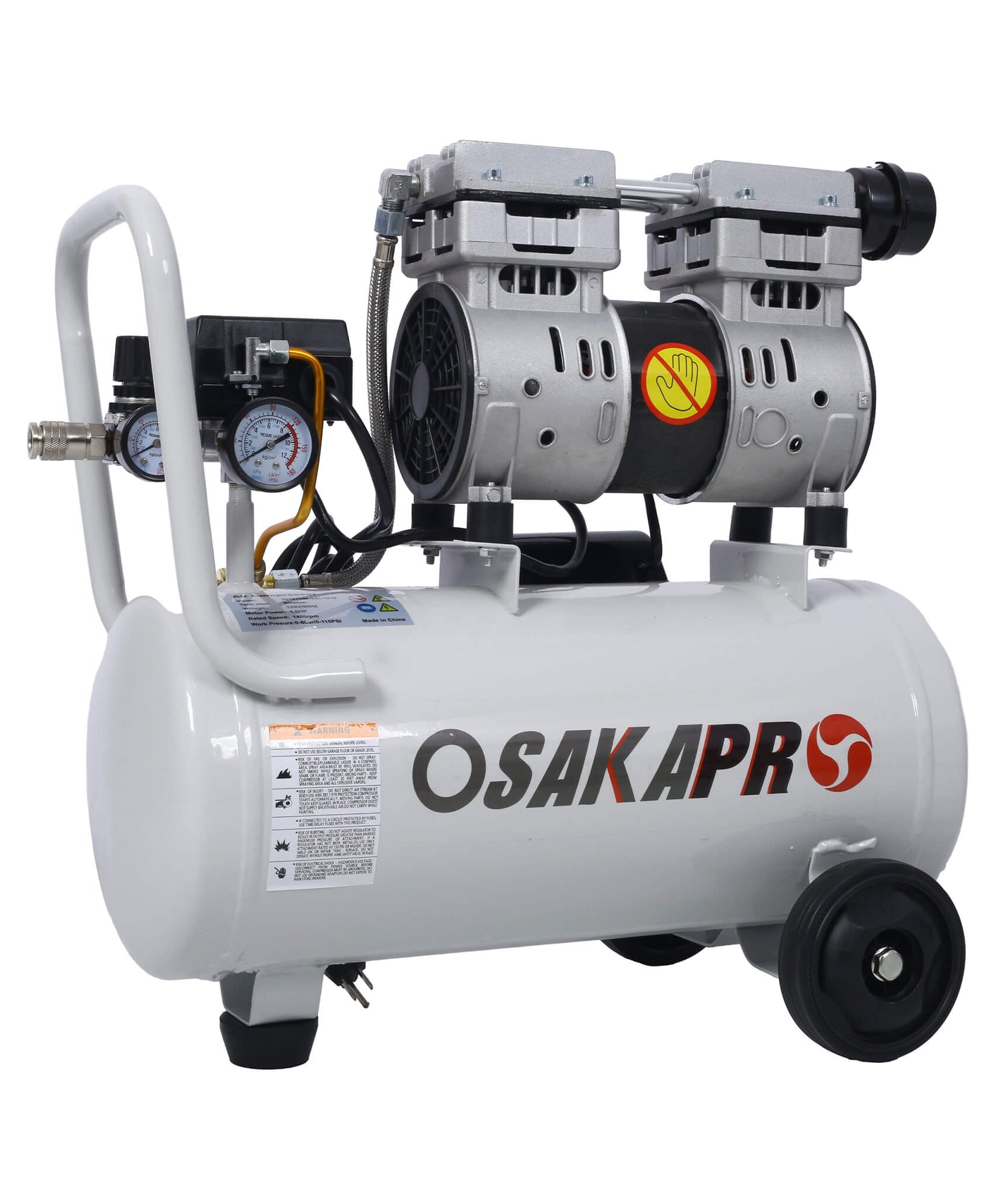 Heavy Duty 1.5/2.5HP Silent Oil-Free Portable Air Compressor With Wheels And Auto Drain (SAK53462)