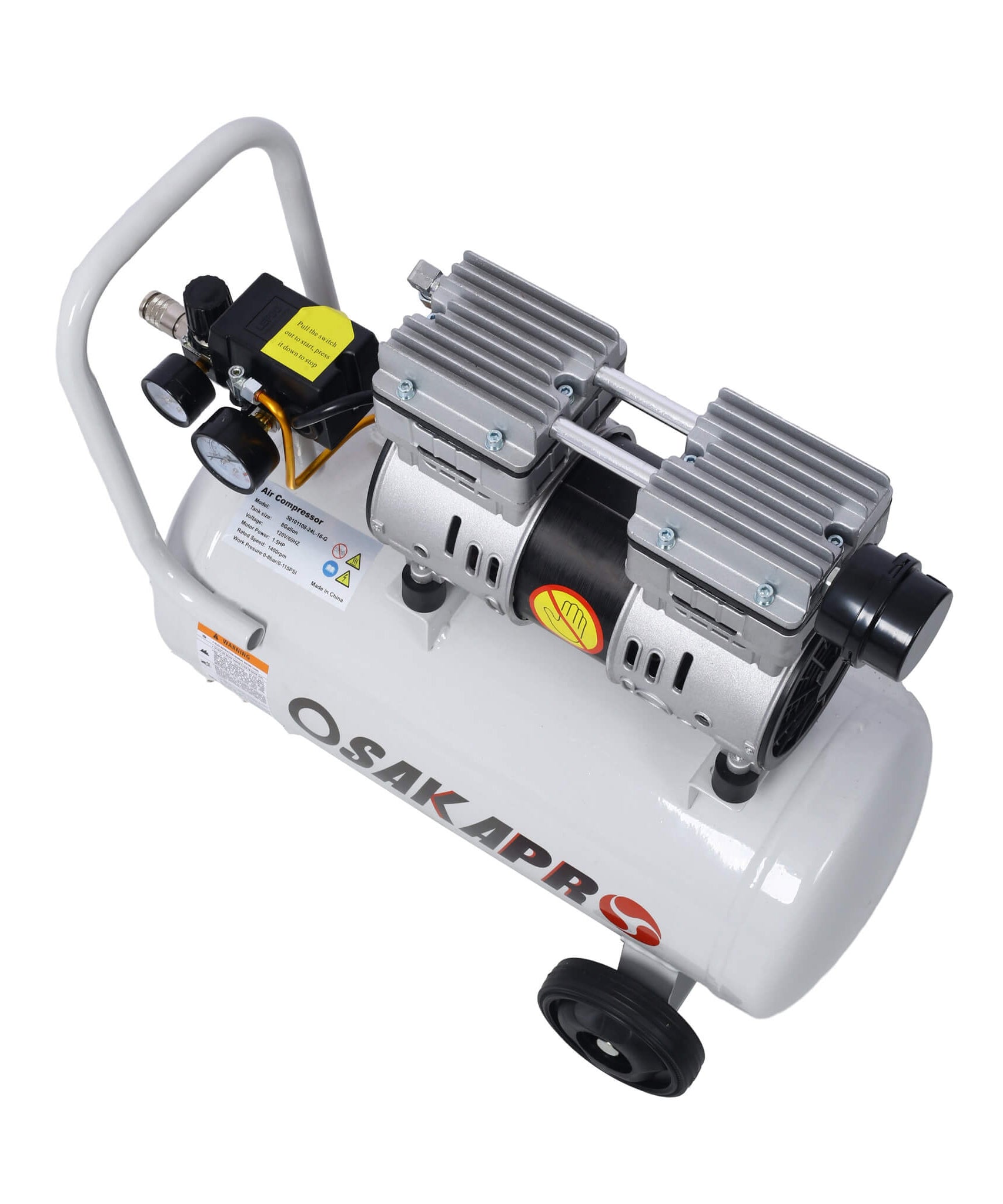 Heavy Duty 1.5/2.5HP Silent Oil-Free Portable Air Compressor With Wheels And Auto Drain (SAK53462)