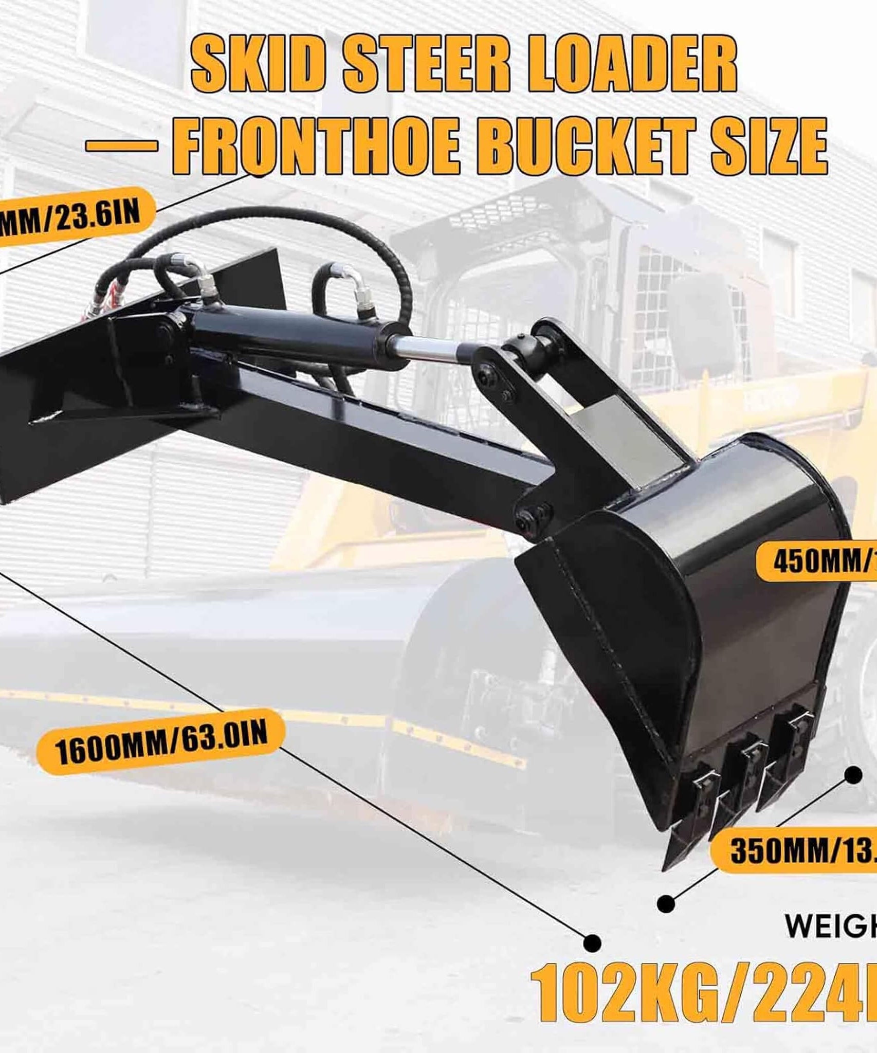 Heavy-Duty Skid Steer Fronthoe Attachment With 12-Inch Bucket (SAK95724)
