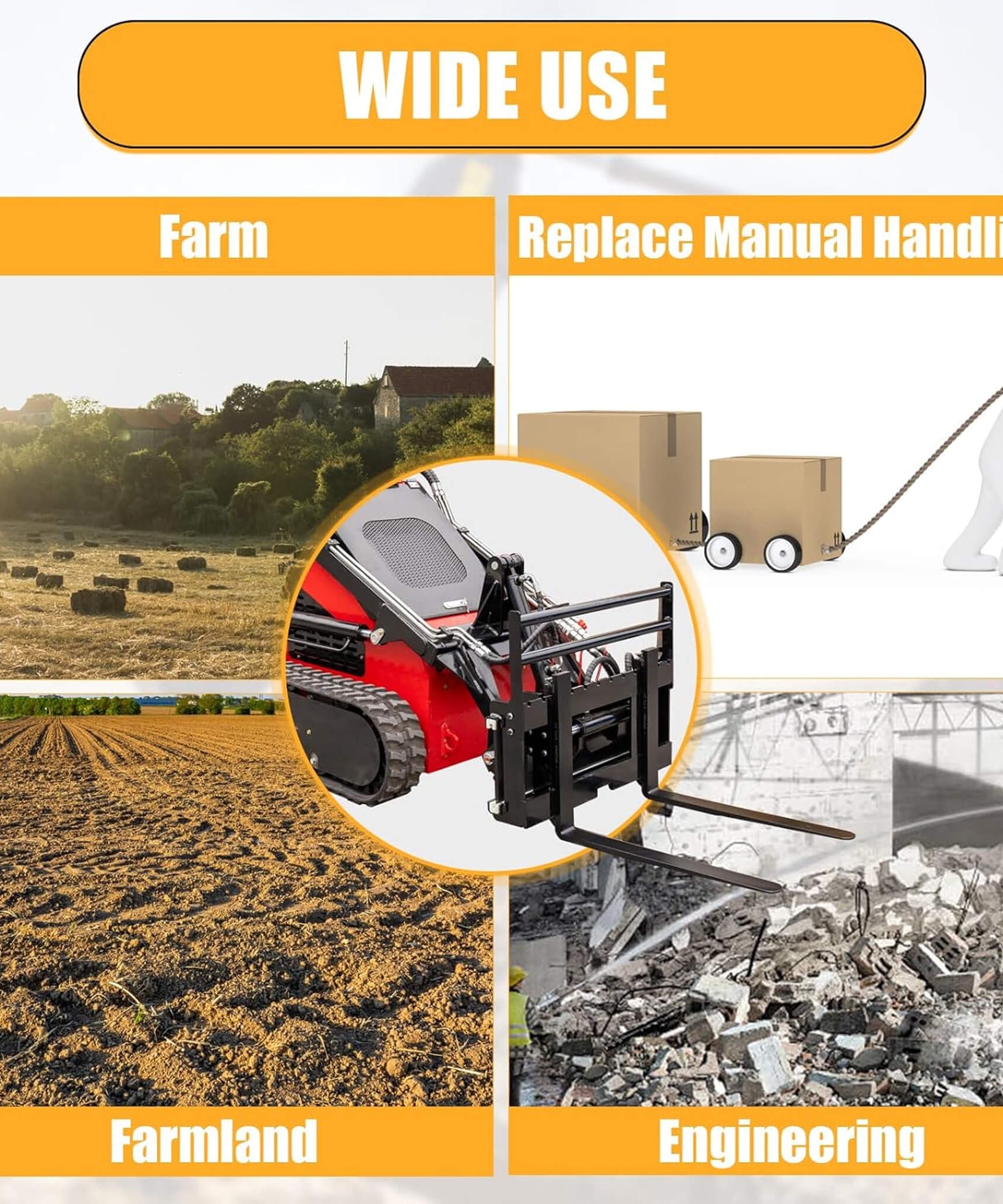 Heavy-Duty Skid Steer Pallet Fork Attachment With Lateral Shift (SAK29135)