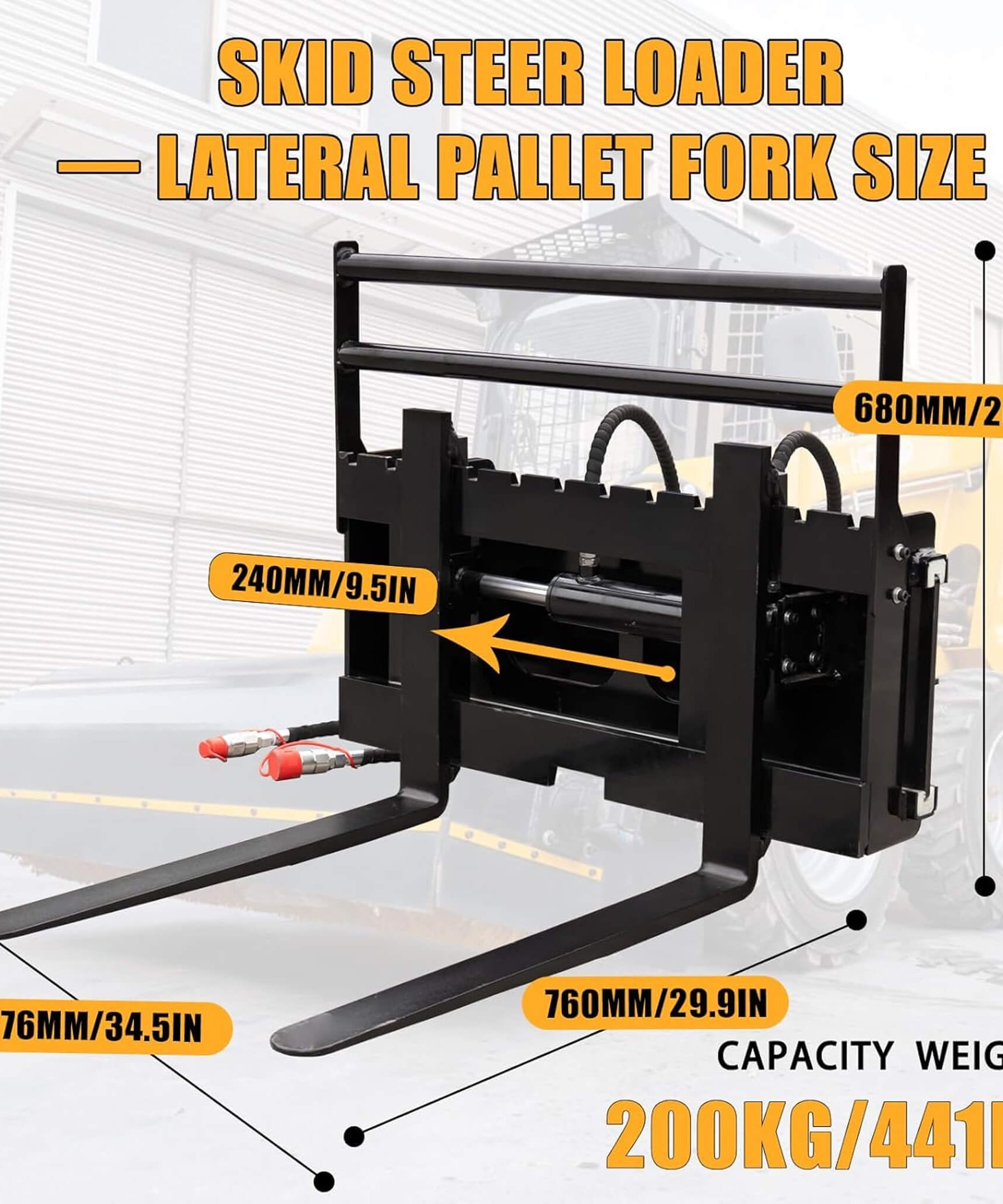 Heavy-Duty Skid Steer Pallet Fork Attachment With Lateral Shift (SAK29135)