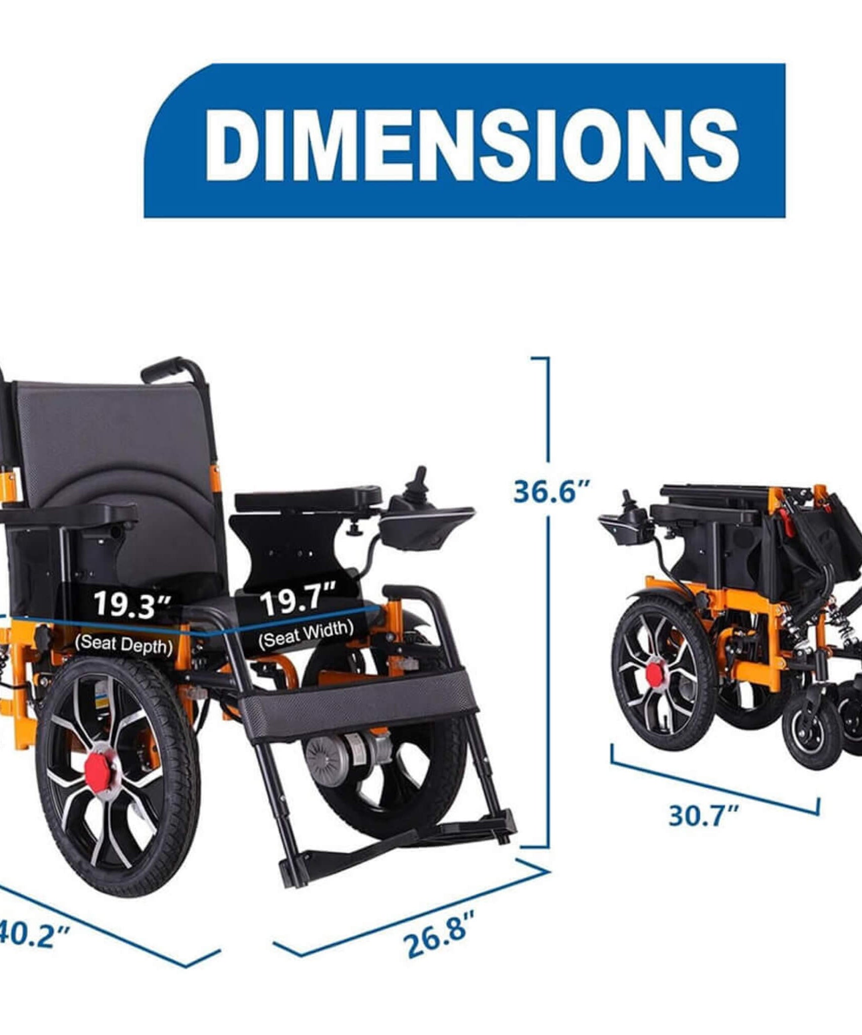 Motivo Heavy-Duty Ultralight All-Terrain Electric Airplane-Approved Foldable Wheelchair, 300LBS (SAK63147)
