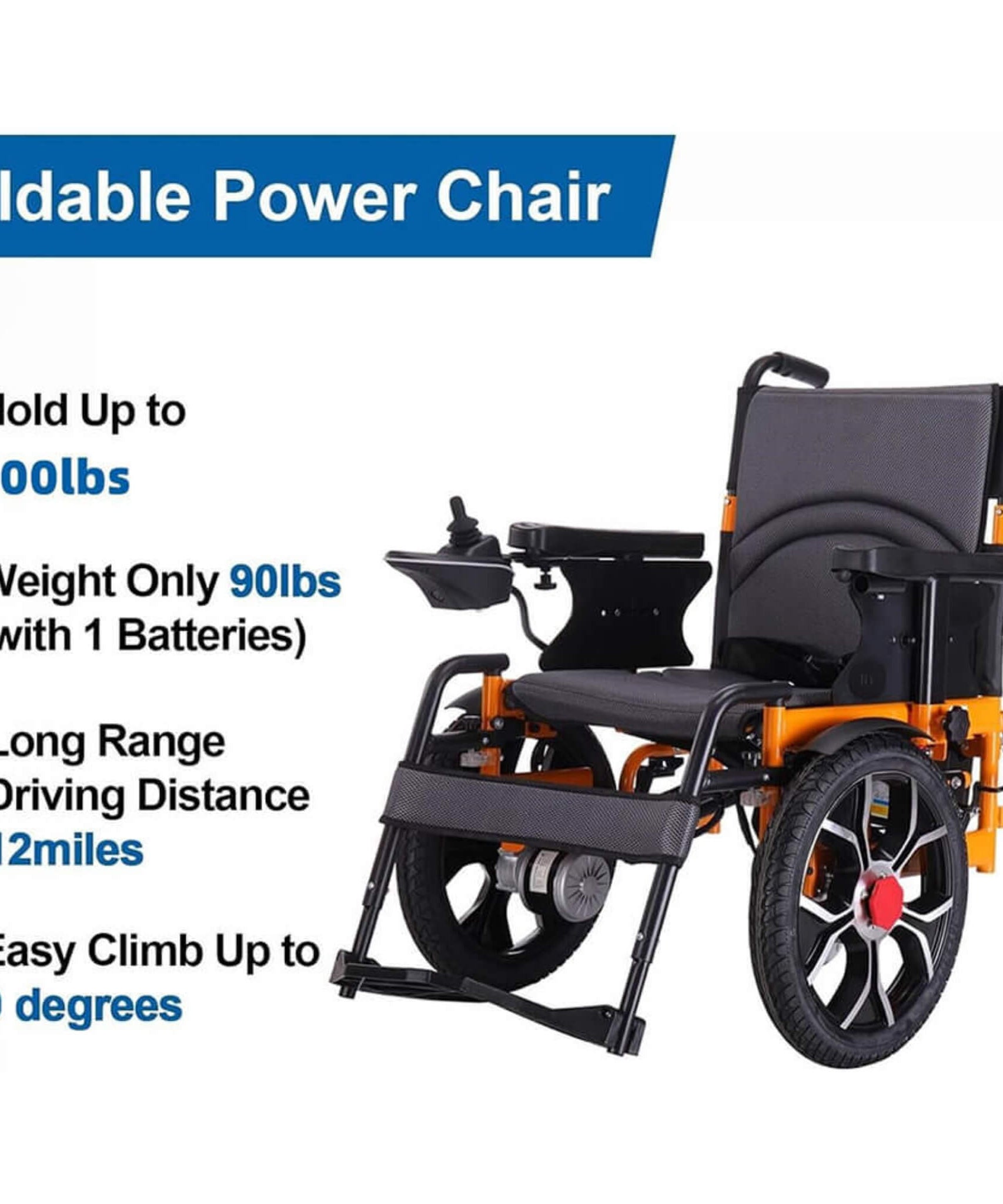 Motivo Heavy-Duty Ultralight All-Terrain Electric Airplane-Approved Foldable Wheelchair, 300LBS (SAK63147)