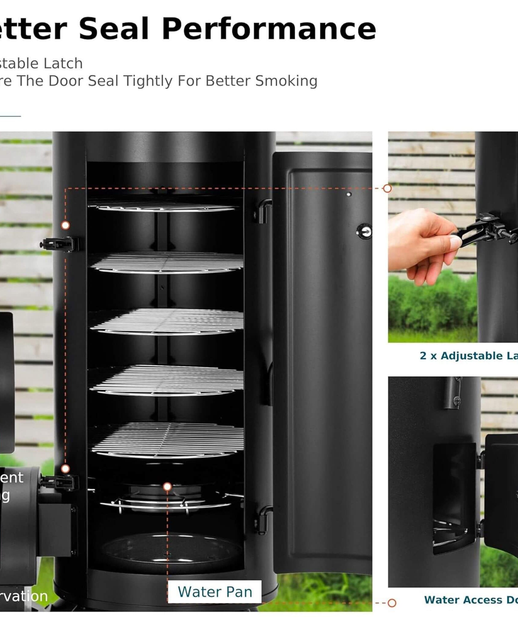 Heavy-Duty Vertical Extra-Large Charcoal Offset BBQ Smoker Grill Combo (SAK80247)