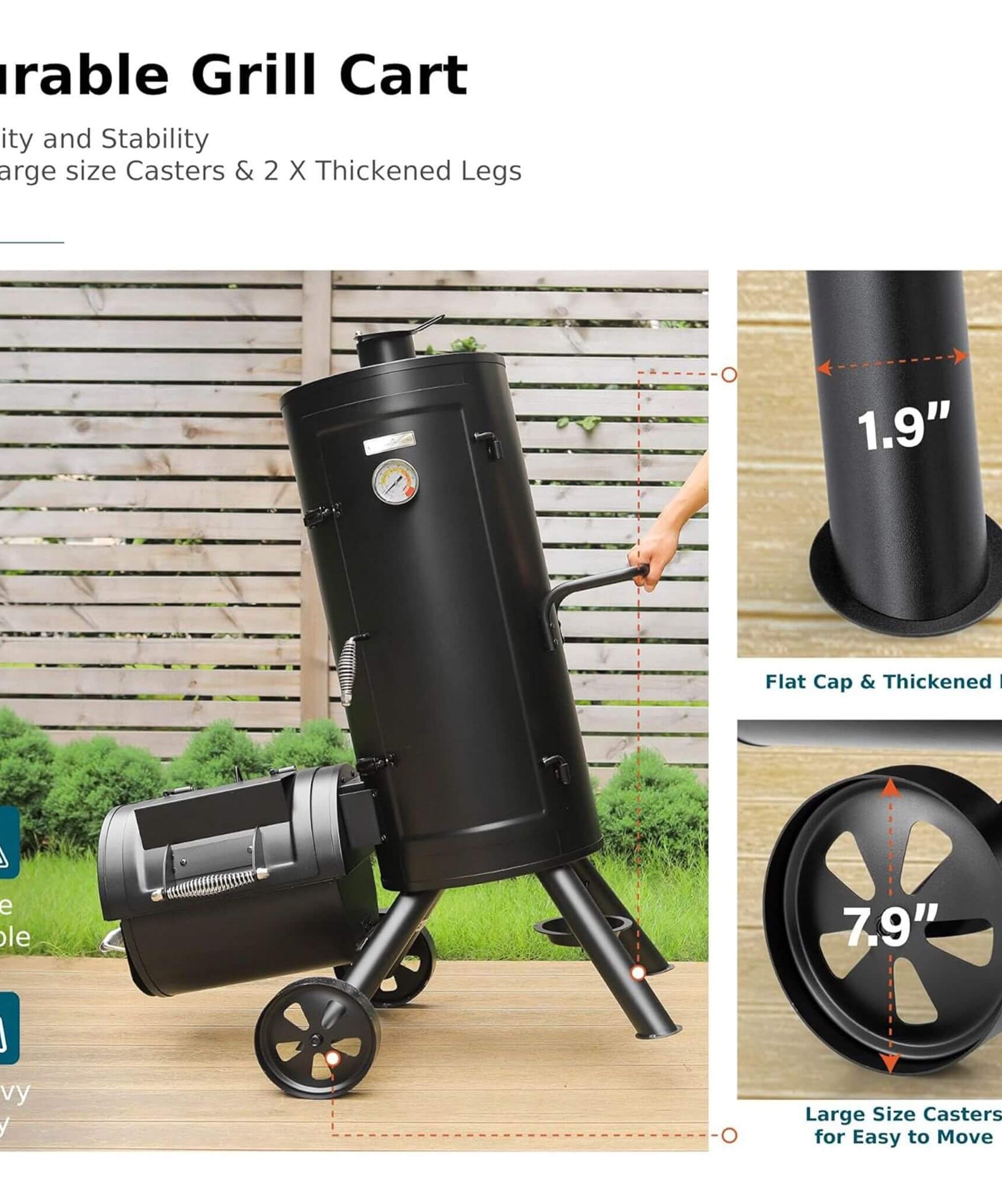 Heavy-Duty Vertical Extra-Large Charcoal Offset BBQ Smoker Grill Combo (SAK80247)