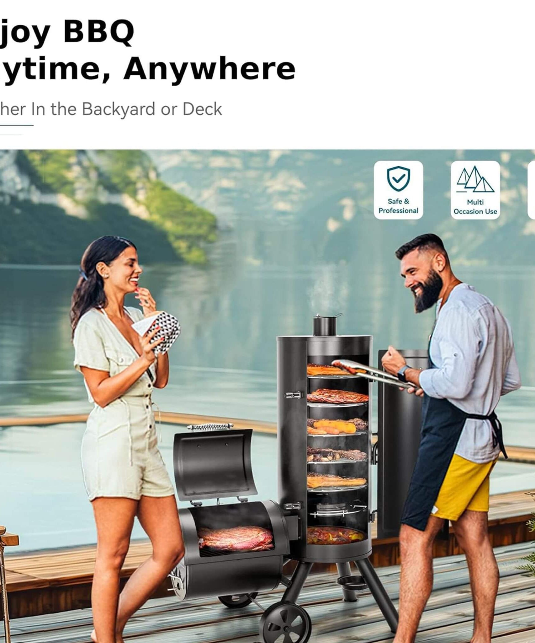 Heavy-Duty Vertical Extra-Large Charcoal Offset BBQ Smoker Grill Combo (SAK80247)