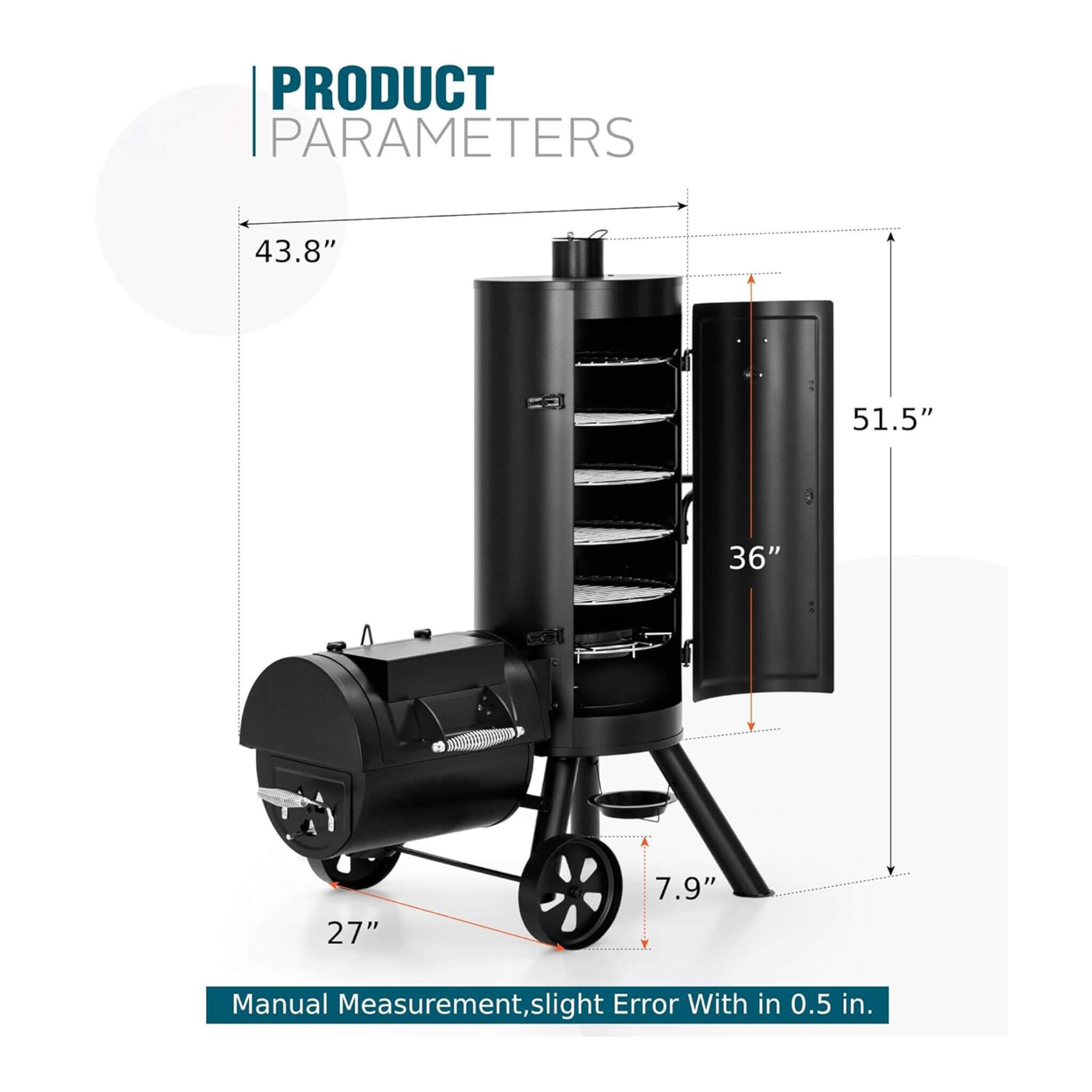Heavy-Duty Vertical Extra-Large Charcoal Offset BBQ Smoker Grill Combo (SAK80247)