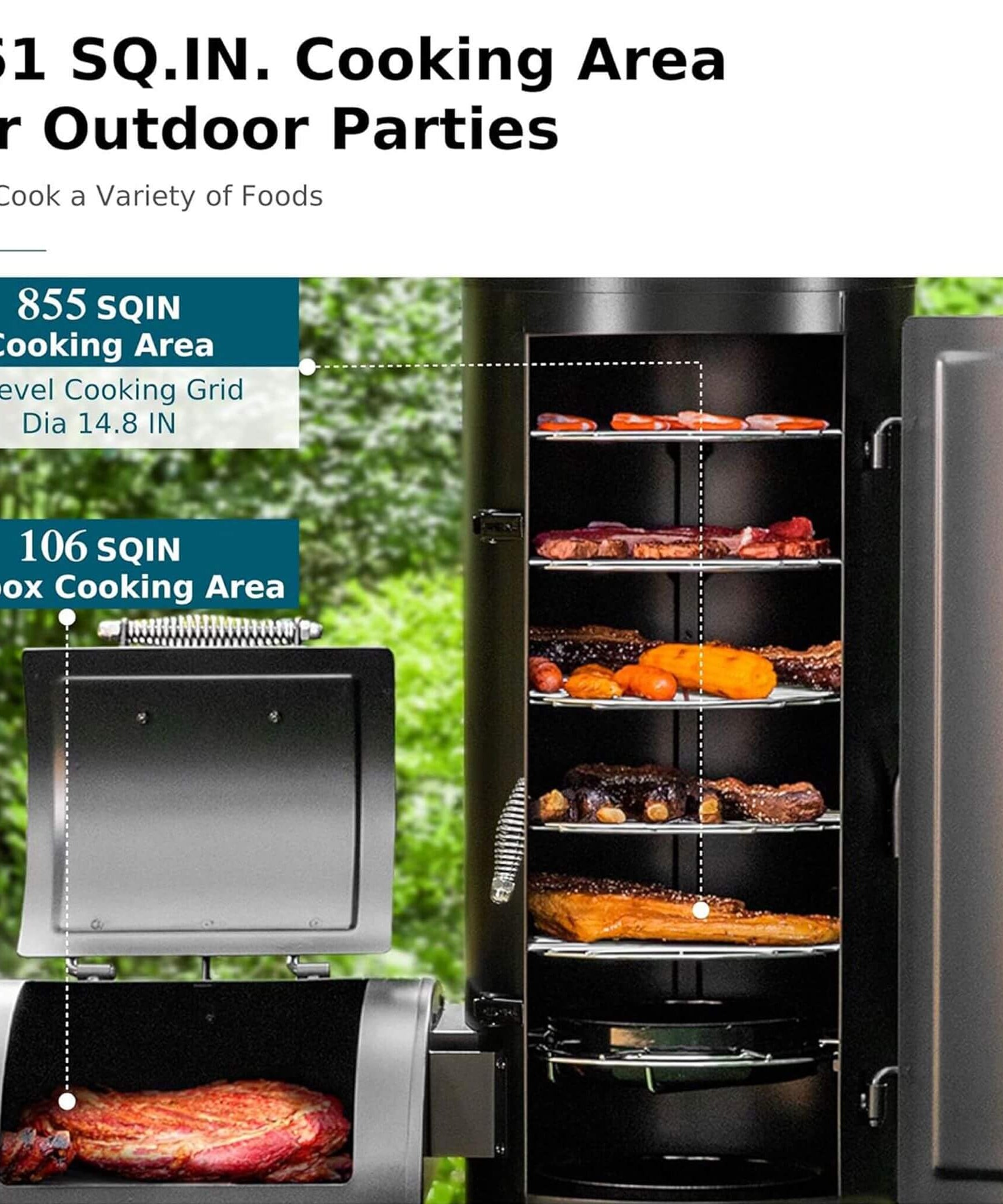 Heavy-Duty Vertical Extra-Large Charcoal Offset BBQ Smoker Grill Combo (SAK80247)
