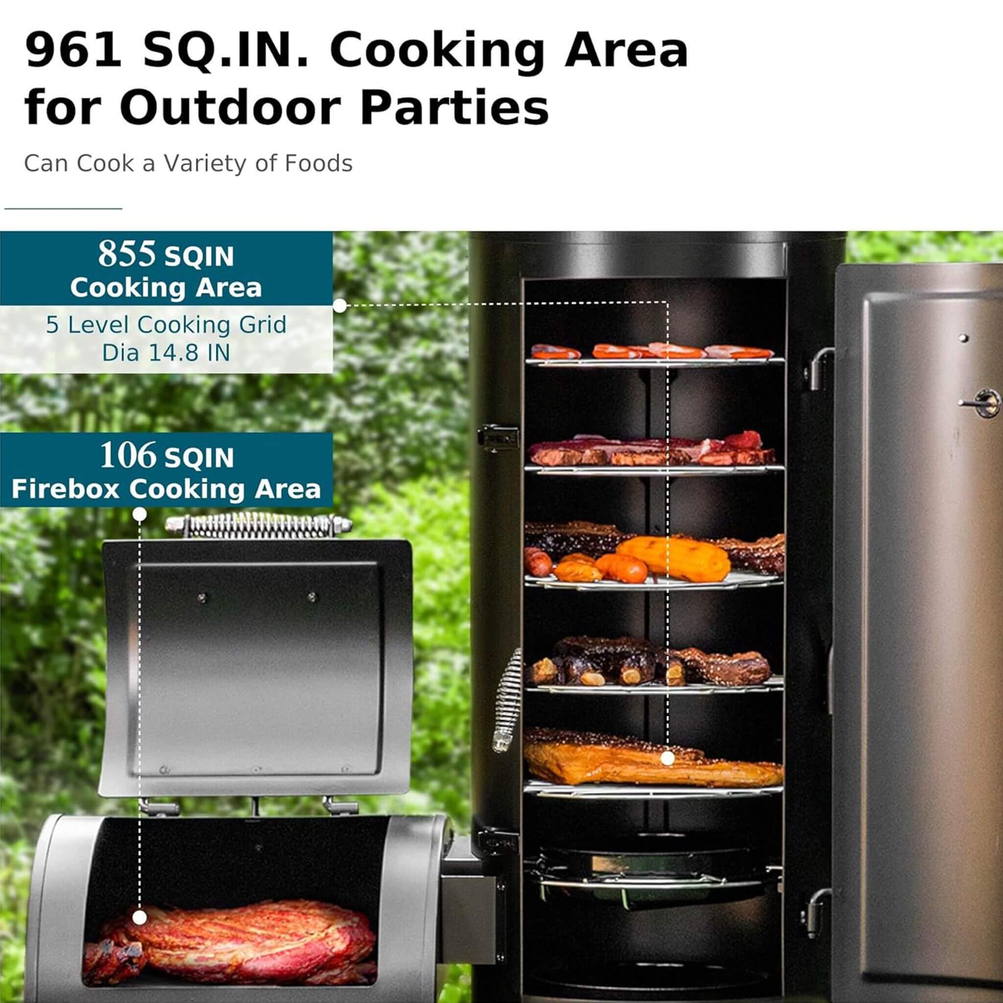 Heavy-Duty Vertical Extra-Large Charcoal Offset BBQ Smoker Grill Combo (SAK80247)