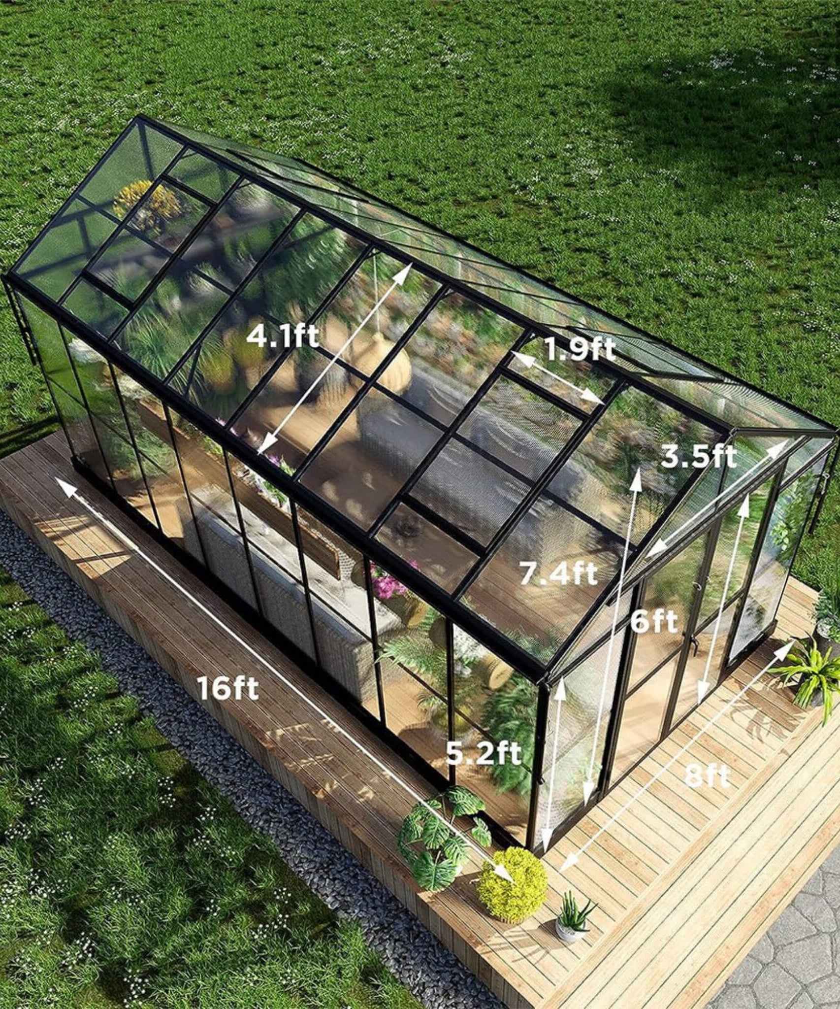 [08X16FT] Heavy-Duty Outdoor Walk-In Polycarbonate Patio Greenhouse With Double Swing Doors, 6MM (SAK26153)