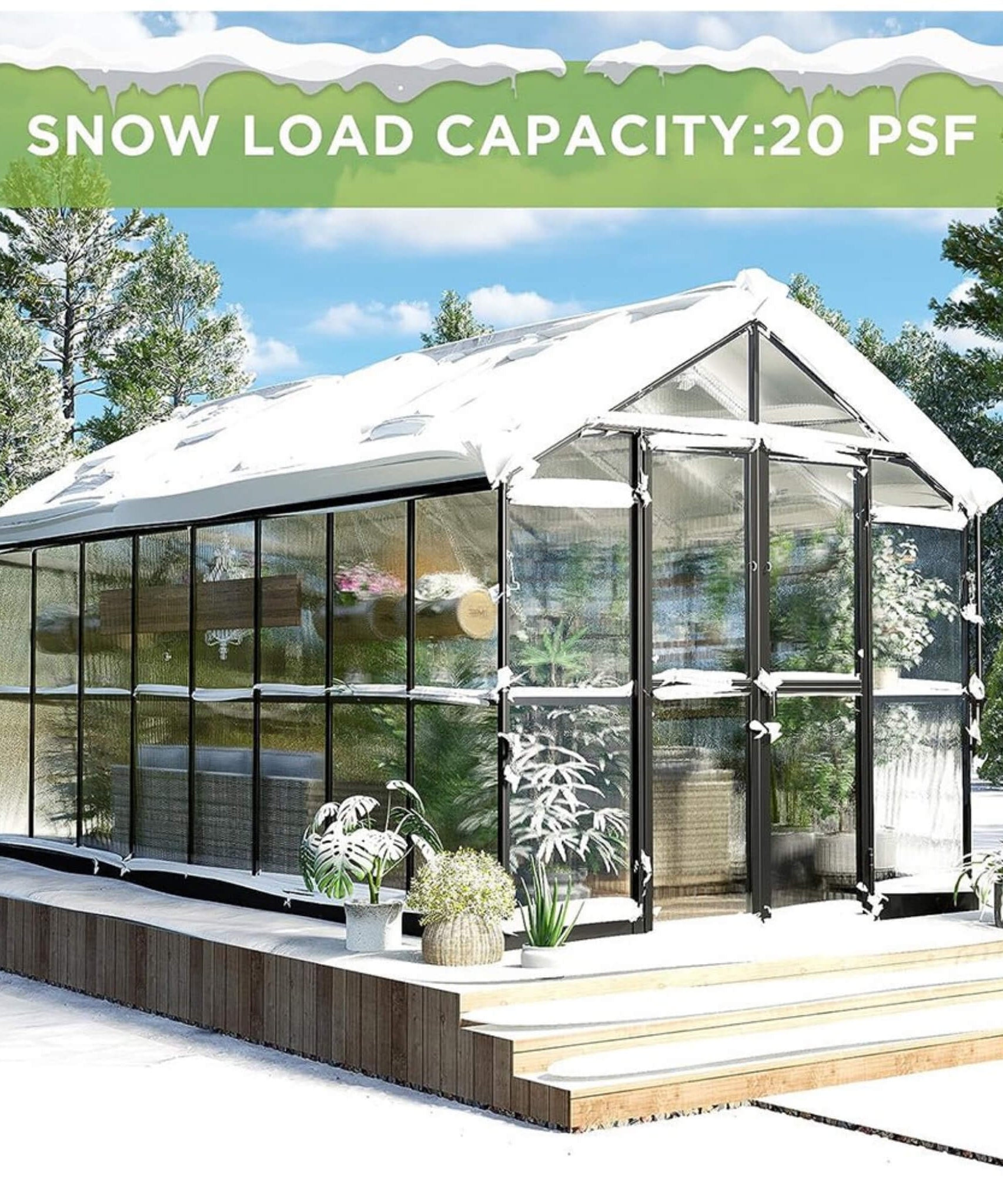 [08X16FT] Heavy-Duty Outdoor Walk-In Polycarbonate Patio Greenhouse With Double Swing Doors, 6MM (SAK26153)