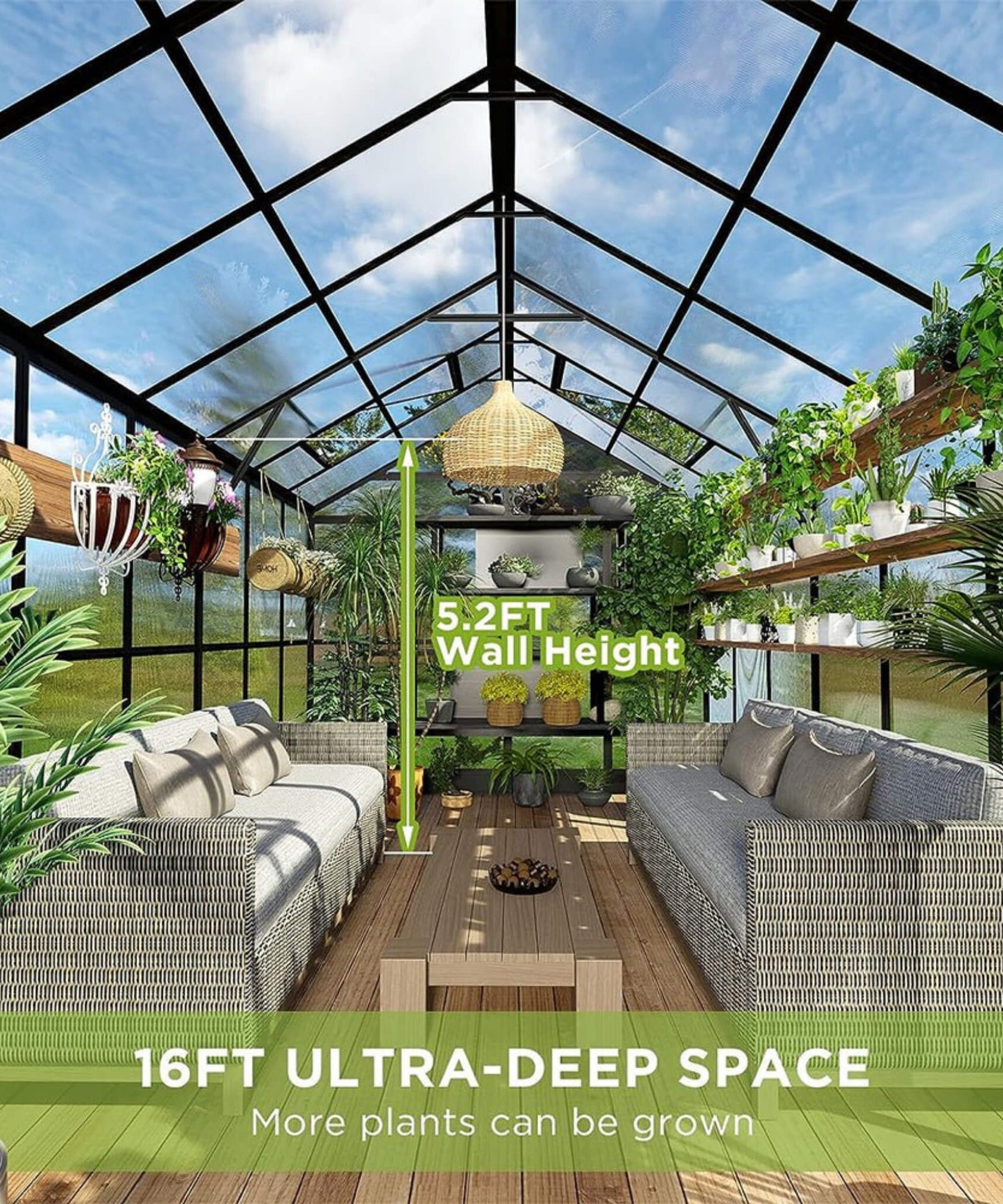 [08X16FT] Heavy-Duty Outdoor Walk-In Polycarbonate Patio Greenhouse With Double Swing Doors, 6MM (SAK26153)