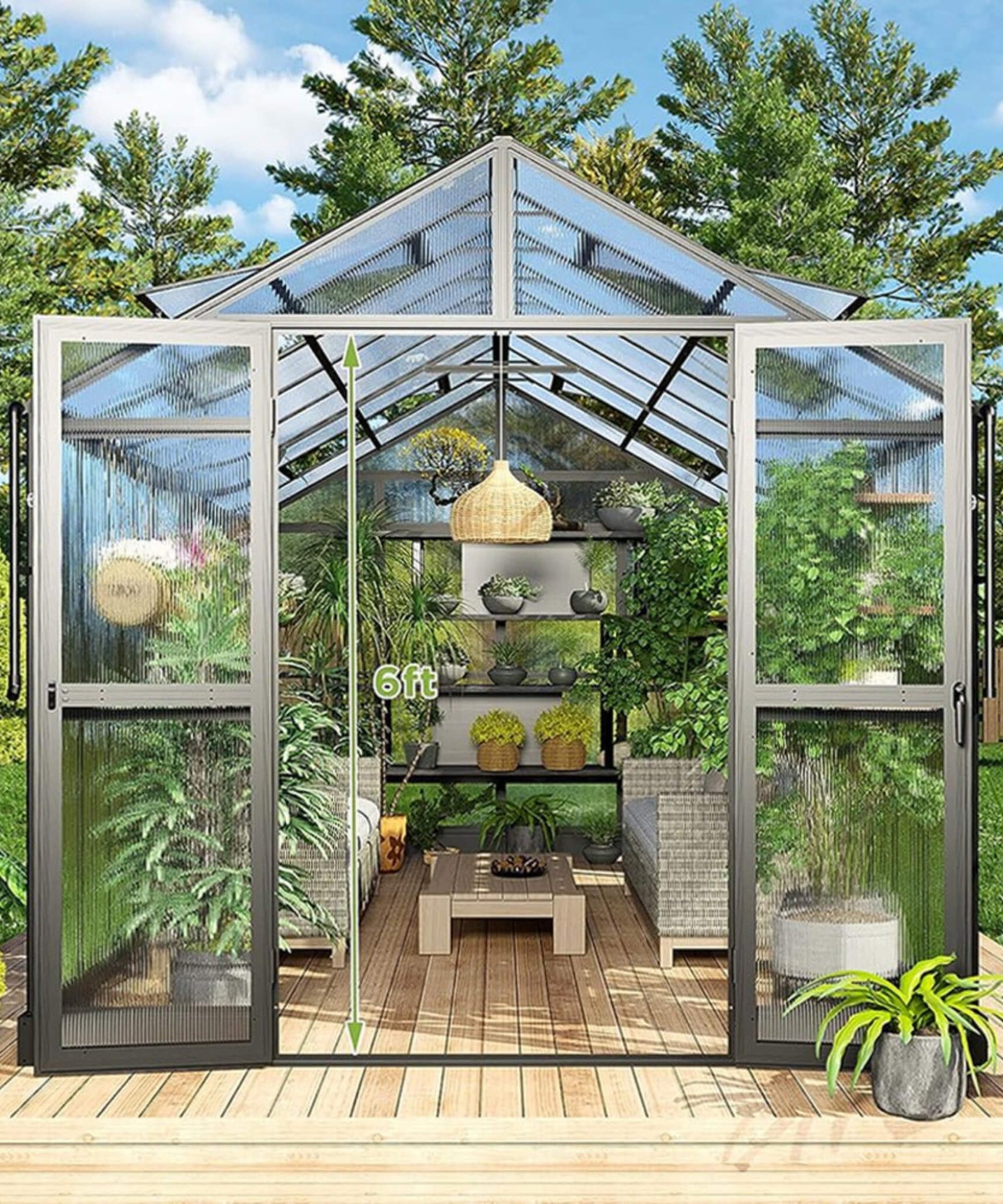 [08X16FT] Heavy-Duty Outdoor Walk-In Polycarbonate Patio Greenhouse With Double Swing Doors, 6MM (SAK26153)
