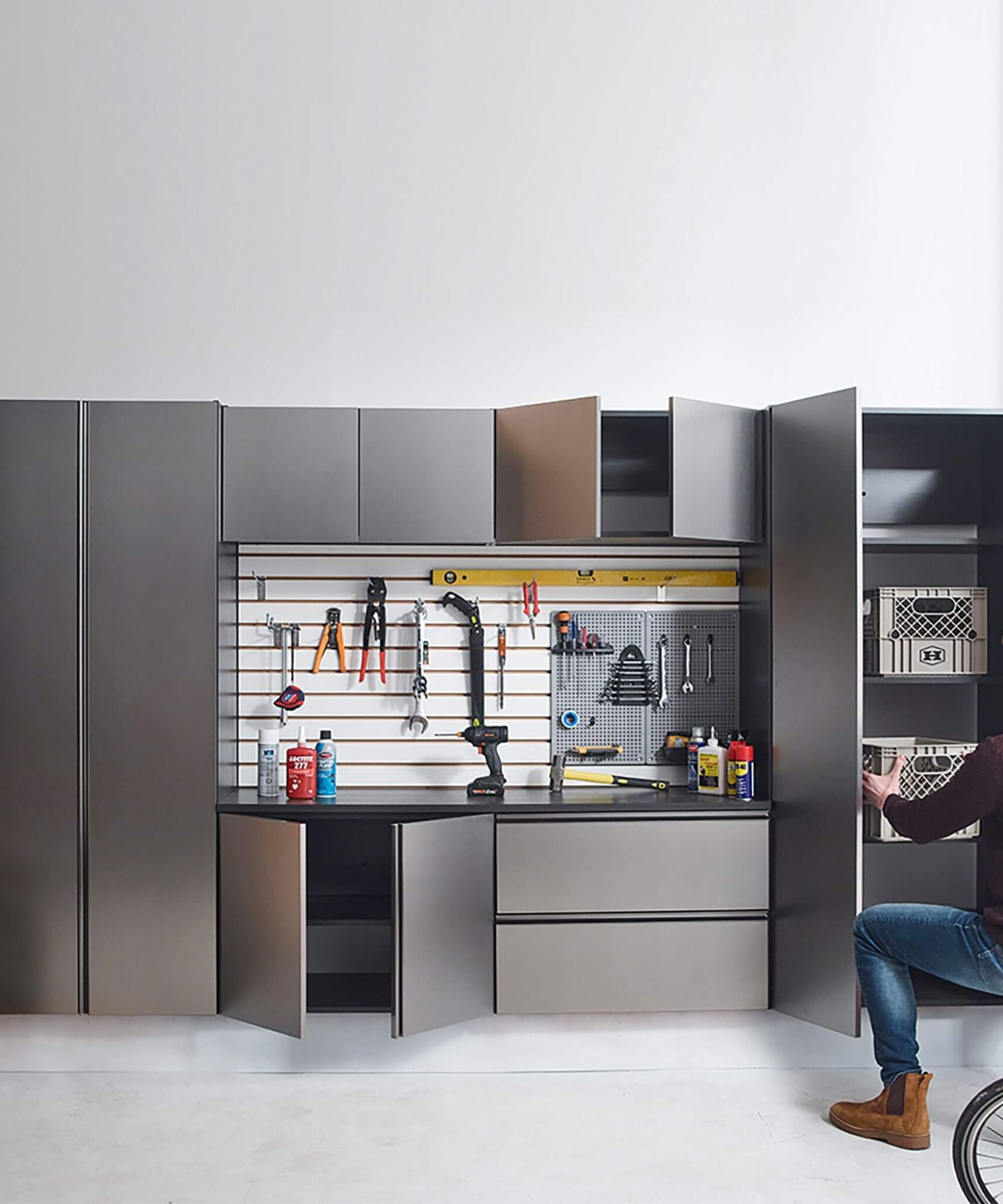 Alora Heavy-Duty Wall-Mounted Metallic Gray Garage Cabinet Set With Soft Closing Doors And Drawers (SAK24368)