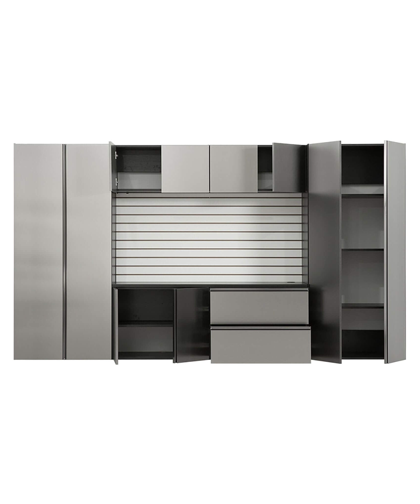 Alora Heavy-Duty Wall-Mounted Metallic Gray Garage Cabinet Set With Soft Closing Doors And Drawers (SAK24368)