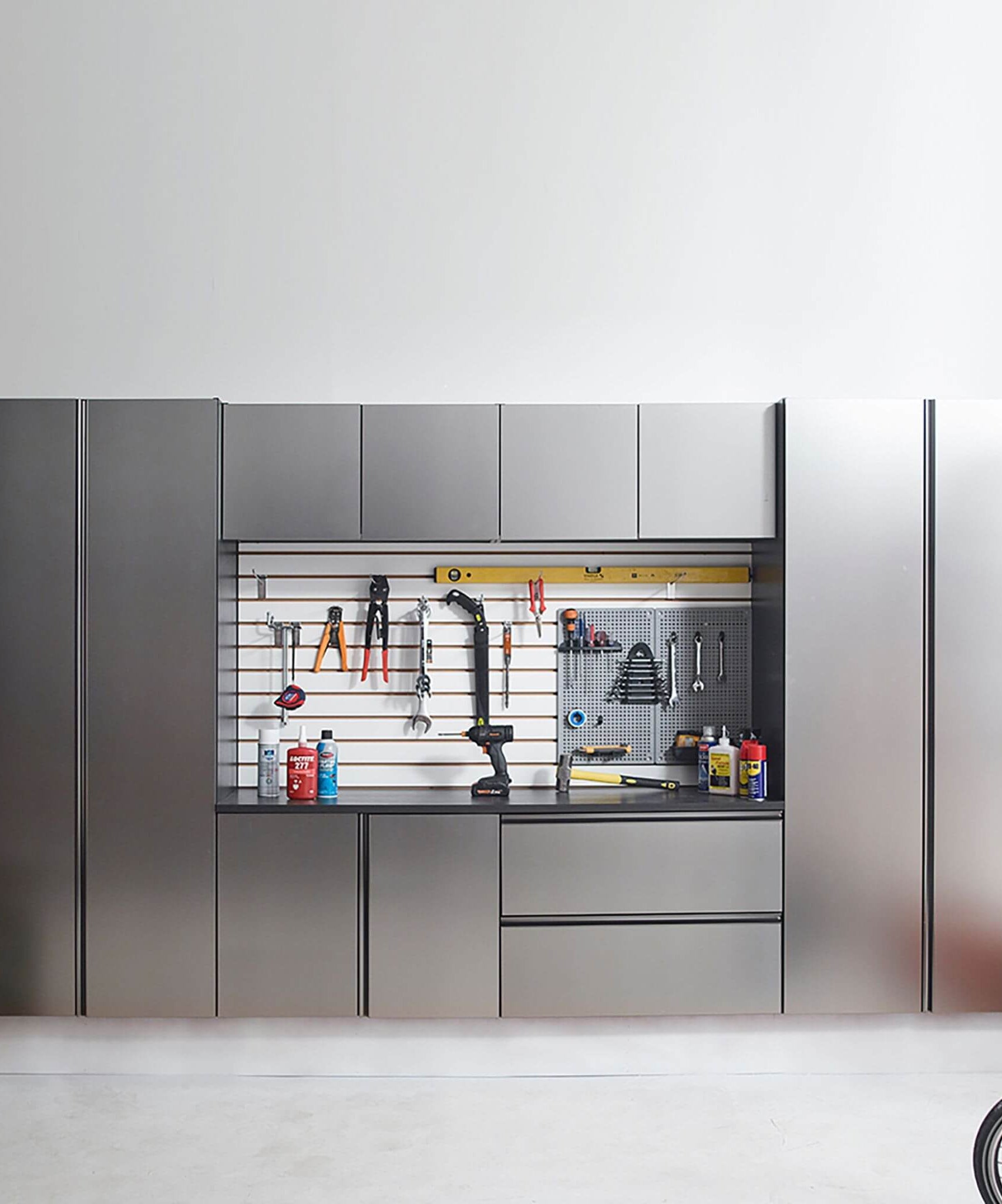 Alora Heavy-Duty Wall-Mounted Metallic Gray Garage Cabinet Set With Soft Closing Doors And Drawers (SAK24368)