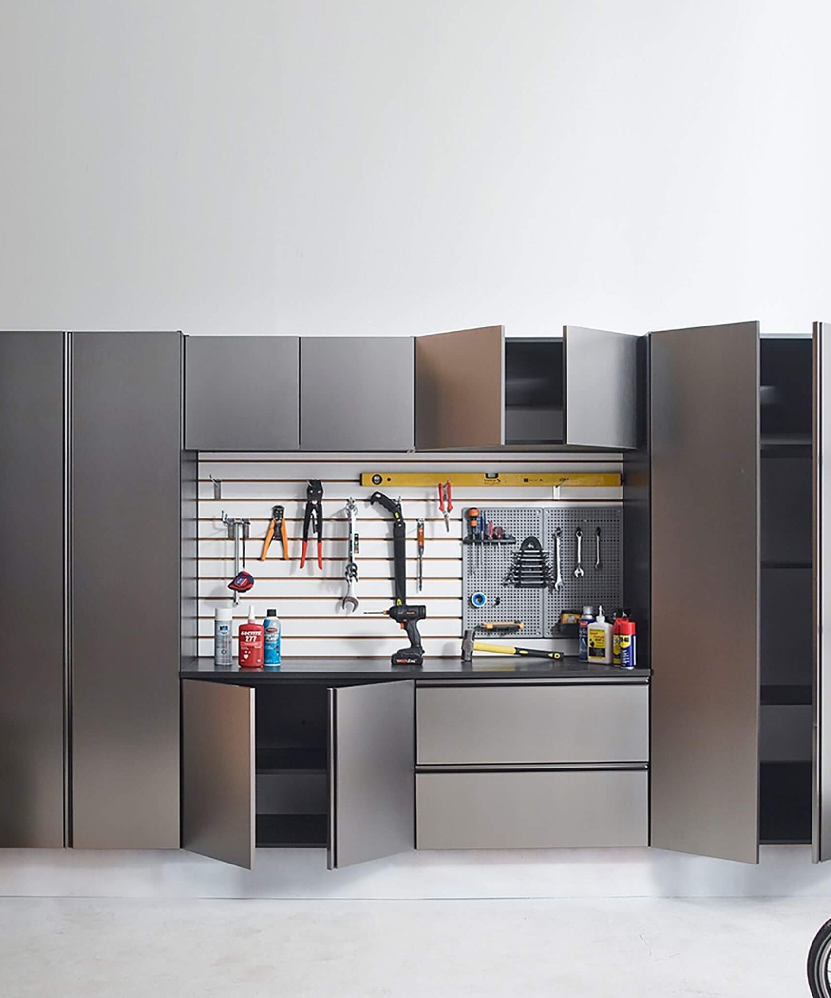 Alora Heavy-Duty Wall-Mounted Metallic Gray Garage Cabinet Set With Soft Closing Doors And Drawers (SAK24368)
