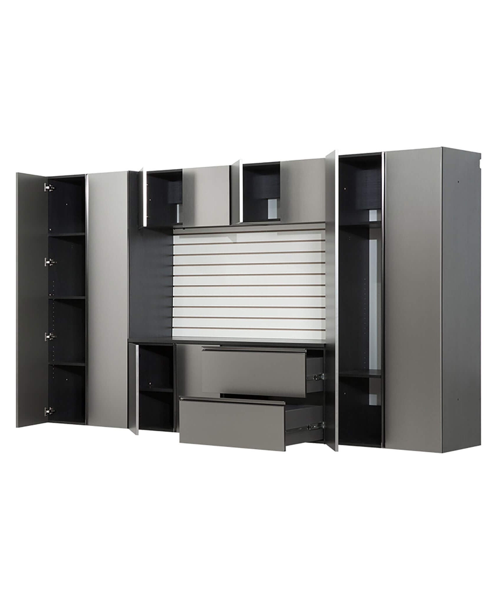 Alora Heavy-Duty Wall-Mounted Metallic Gray Garage Cabinet Set With Soft Closing Doors And Drawers (SAK24368)