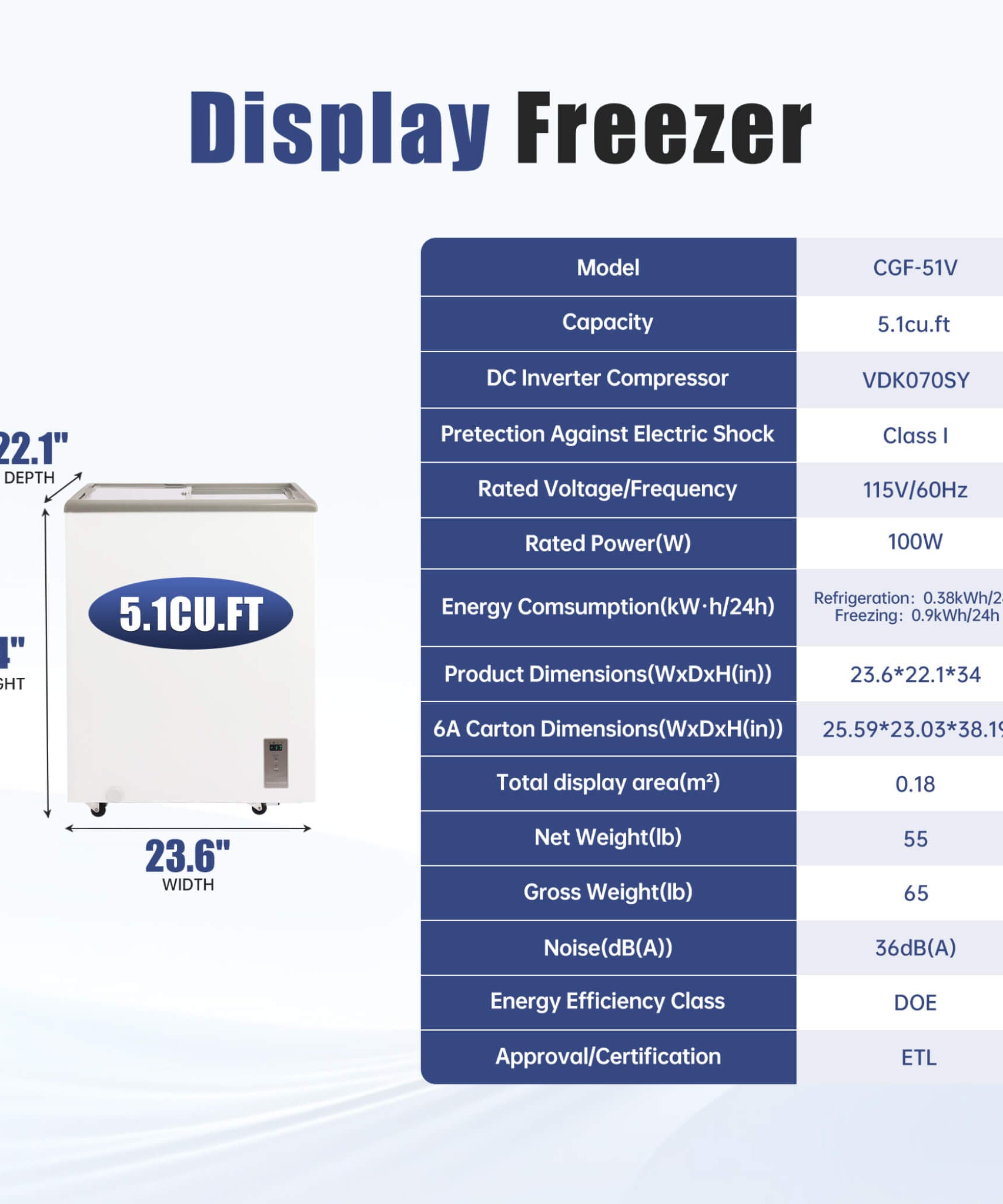 High-Efficiency Commercial Display Chest Freezer With Sliding Glass Door (SAK53174)