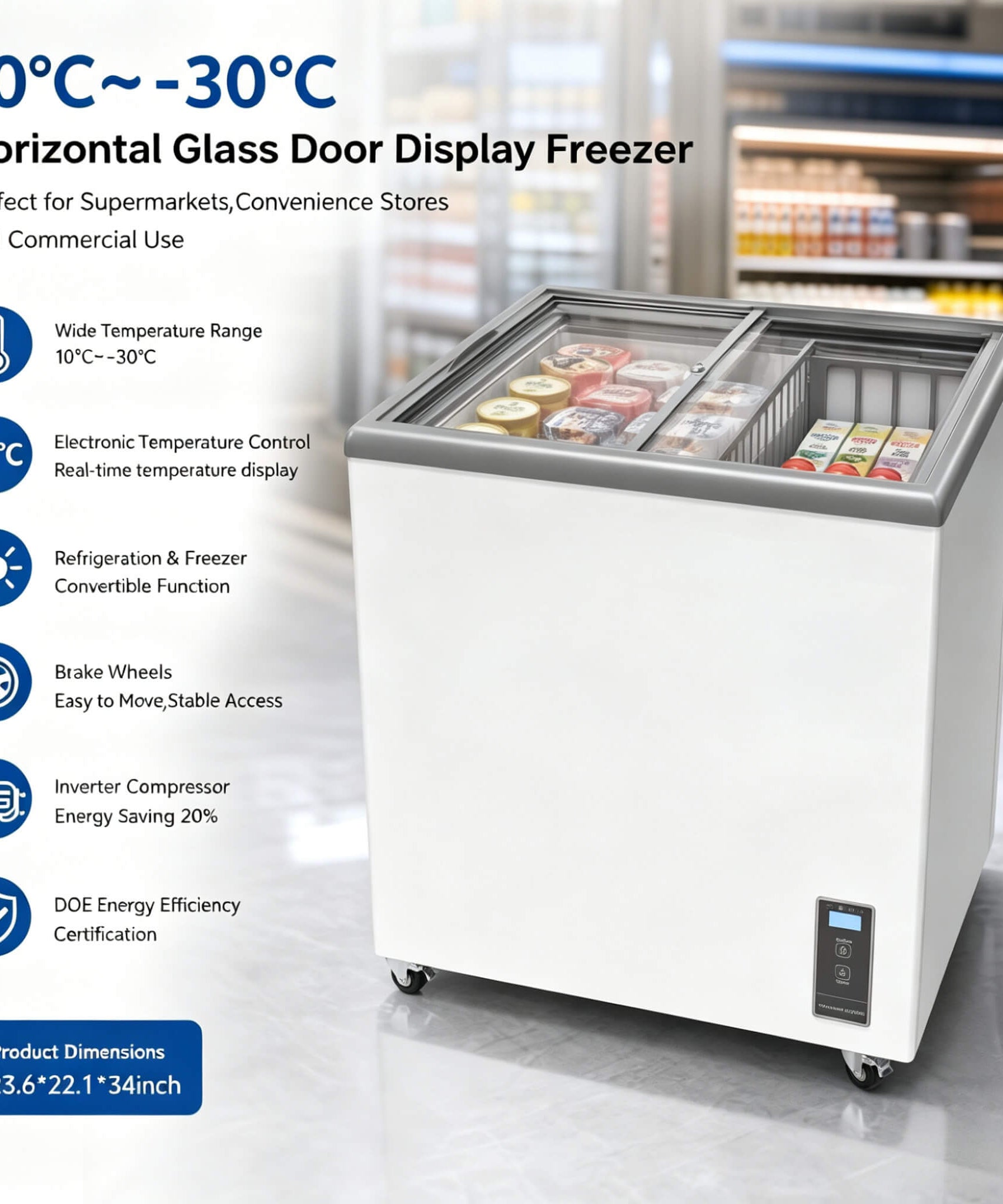 High-Efficiency Commercial Display Chest Freezer With Sliding Glass Door (SAK53174)
