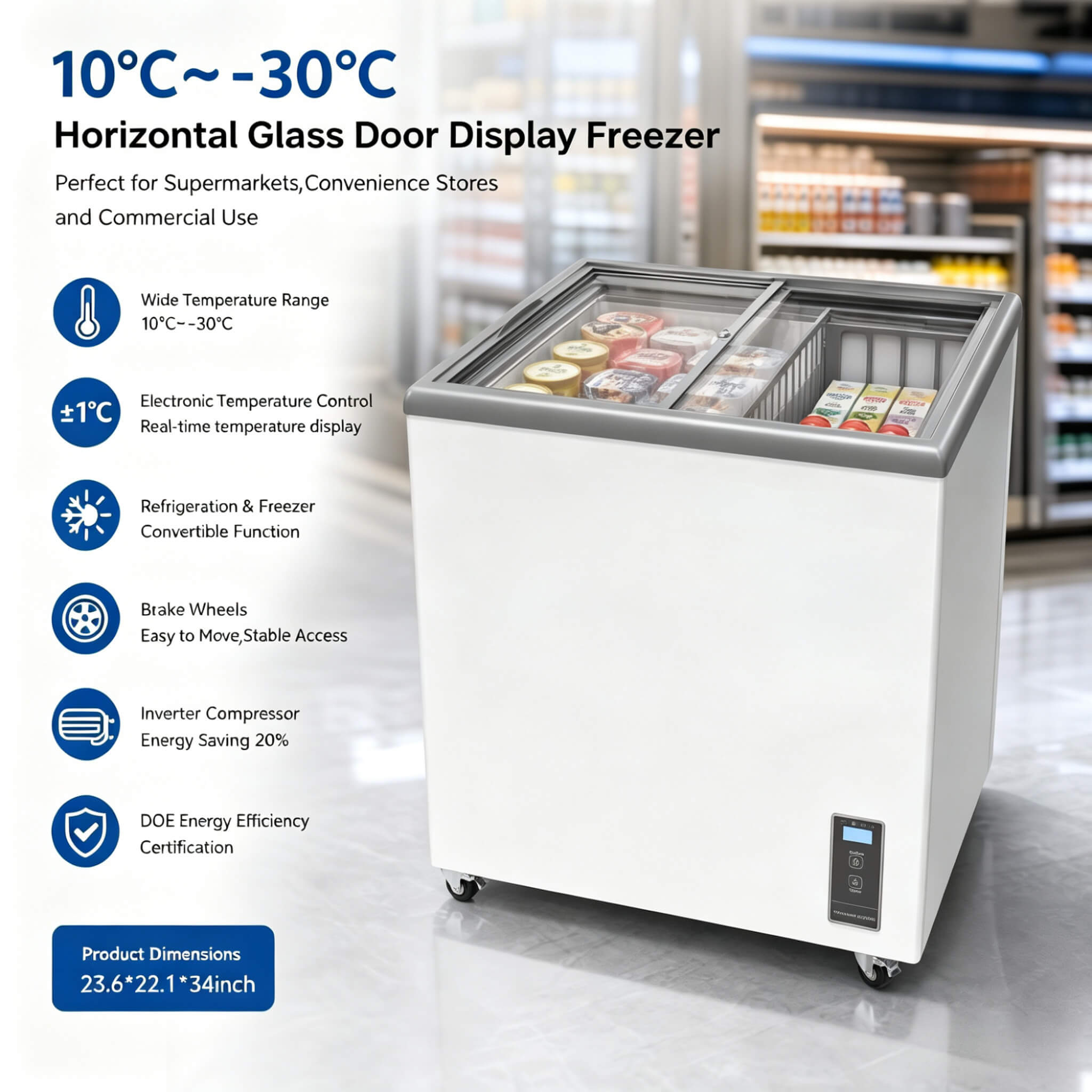 High-Efficiency Commercial Display Chest Freezer With Sliding Glass Door (SAK53174)