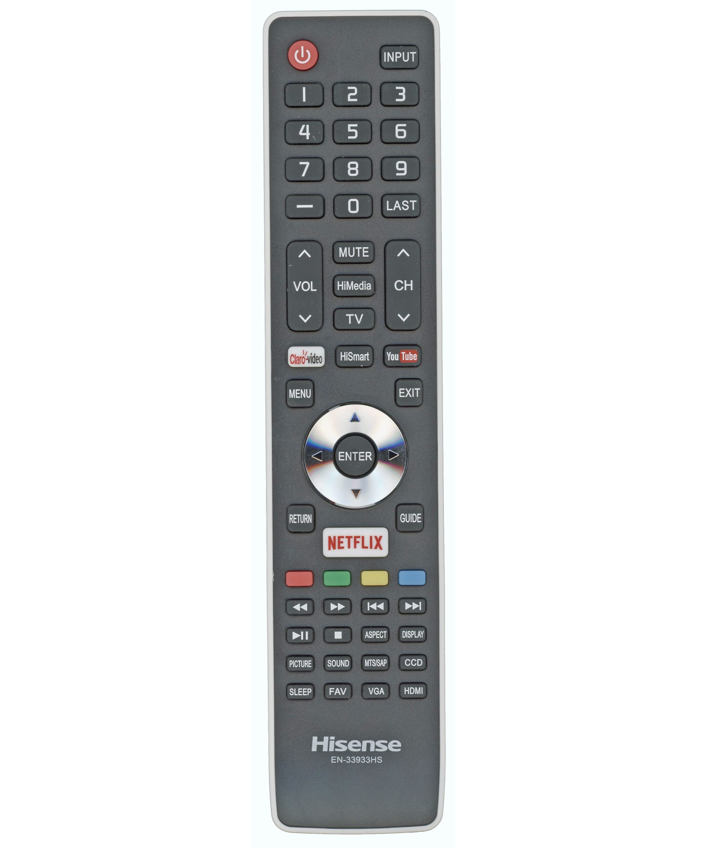 Hisense EN33933HS Smart TV Remote Control | Central America | Claro-Video | YouTube | Netflix - EN33933HS
