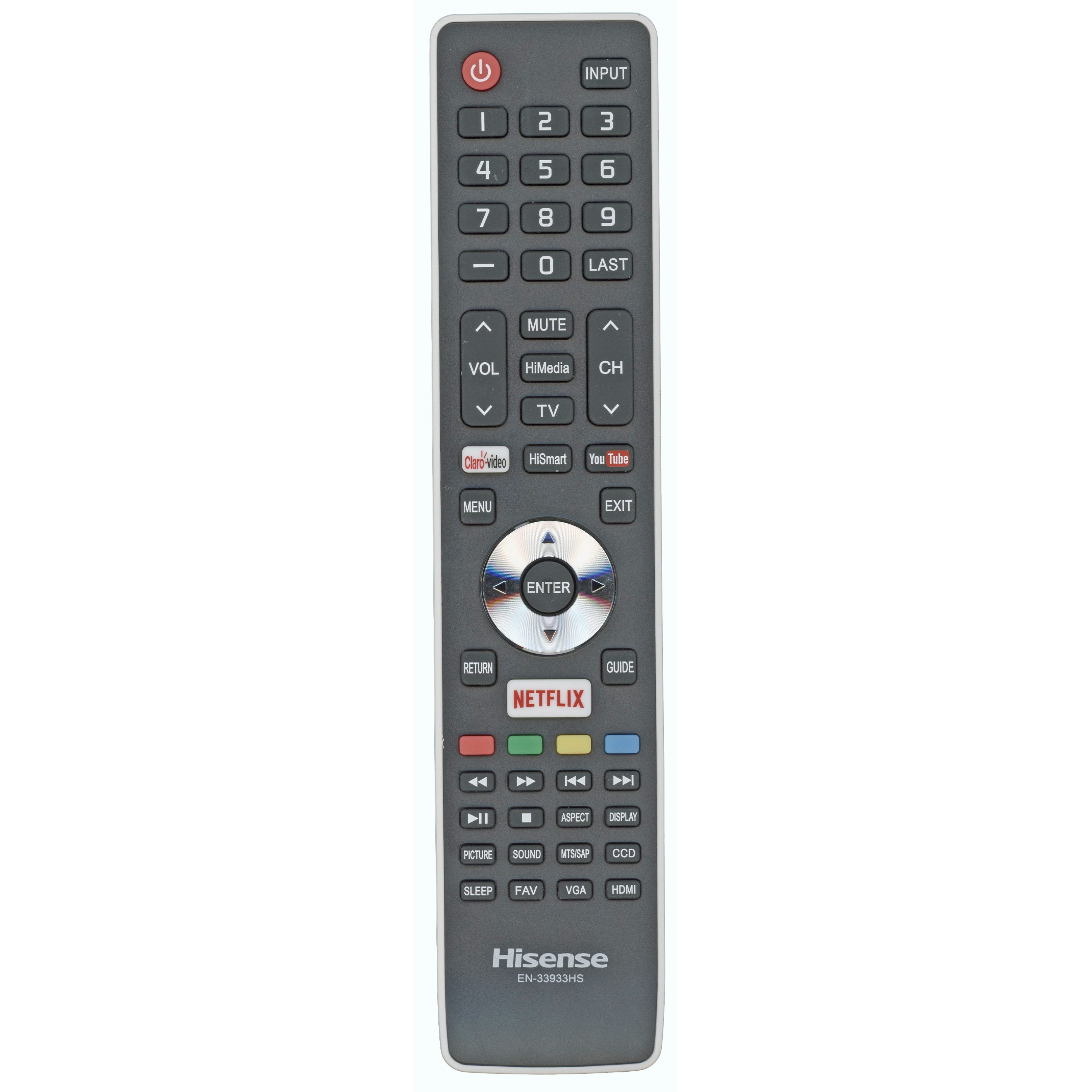 Hisense EN33933HS Smart TV Remote Control | Central America | Claro-Video | YouTube | Netflix - EN33933HS