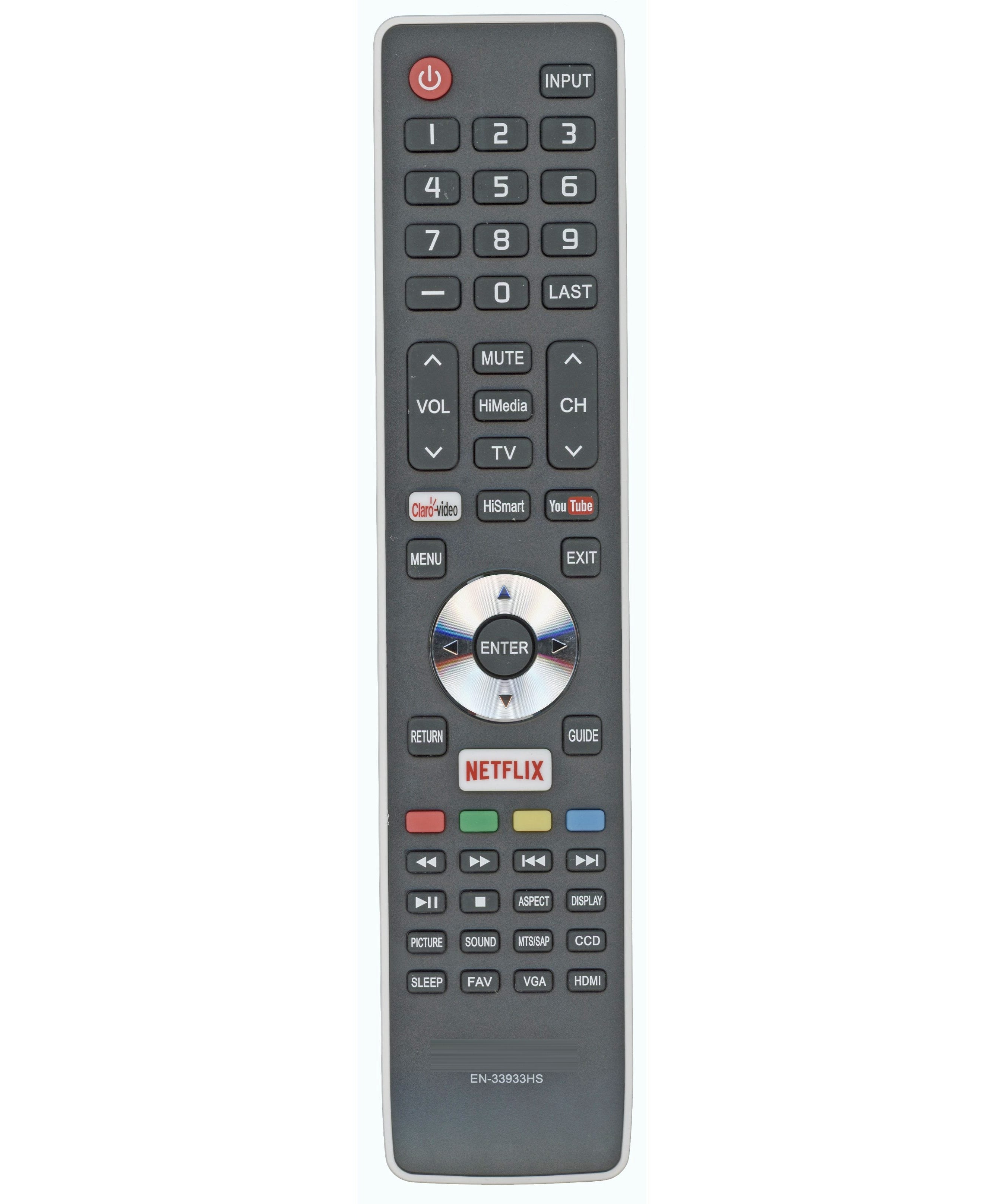 Hisense EN33933HS Smart TV Remote Control | Central America | Claro-Video | YouTube | Netflix - EN33933HS