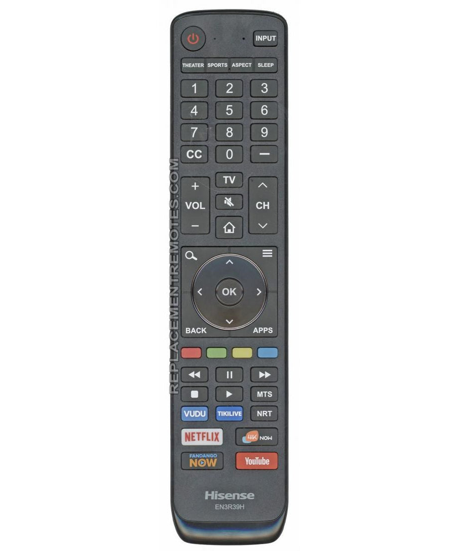Hisense EN3R39H 2018 Smart TV Remote Control | Vudu | TikiLive | Netflix | 4KNow | Fandango | YouTube - EN3R39H