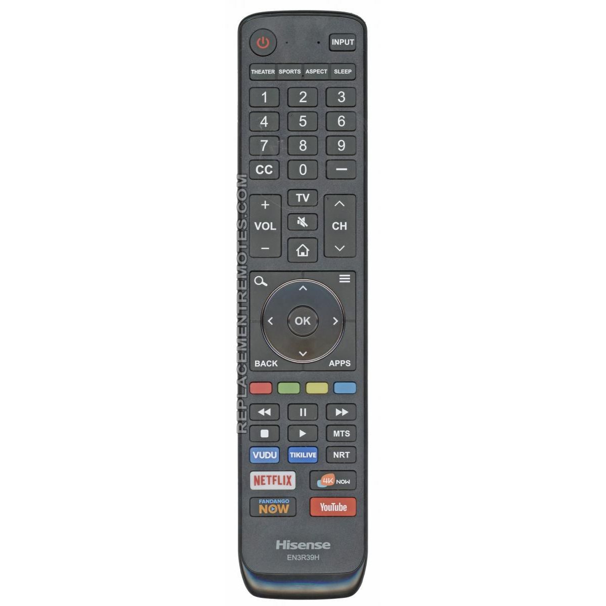 Hisense EN3R39H 2018 Smart TV Remote Control | Vudu | TikiLive | Netflix | 4KNow | Fandango | YouTube - EN3R39H