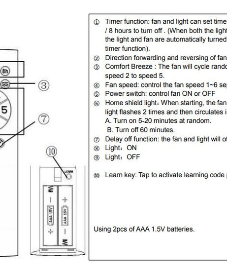 HOMCOM B31395V80BK Ceiling Fan Remote Control