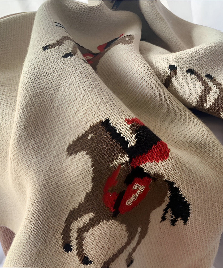 Horse Jockey Ecru Knitted Cotton Baby Blanket