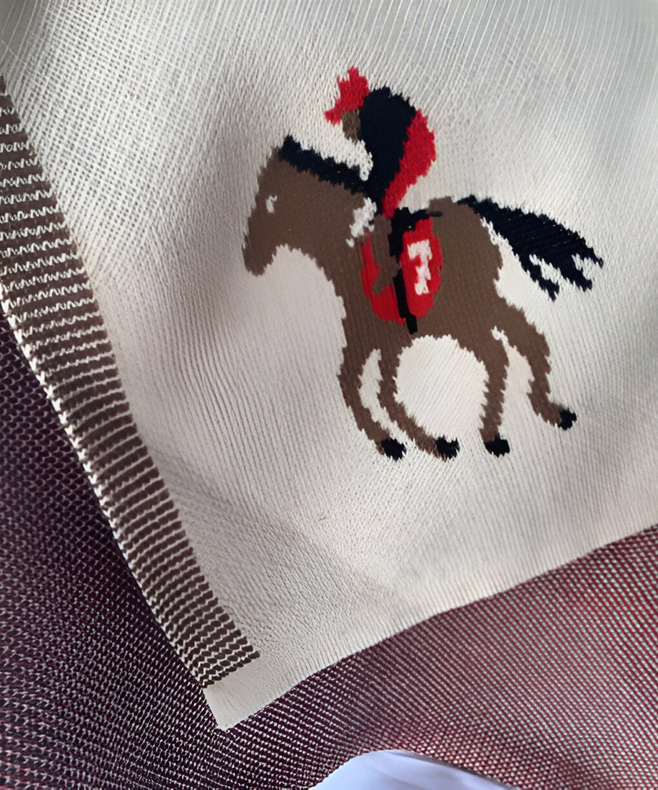 Horse Jockey Ecru Knitted Cotton Baby Blanket