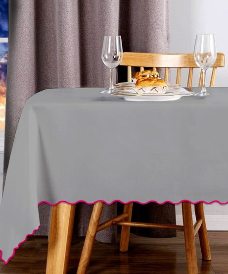 Scallop Embroidery Sateen Cotton Solid Table Cloth - Light Grey