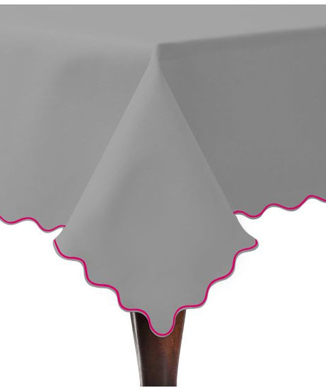Scallop Embroidery Sateen Cotton Solid Table Cloth - Light Grey