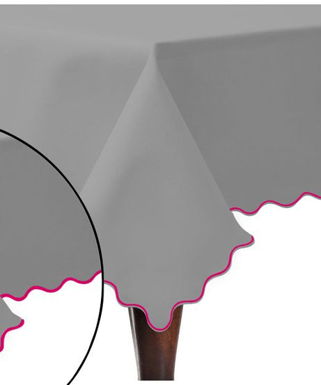 Scallop Embroidery Sateen Cotton Solid Table Cloth - Light Grey