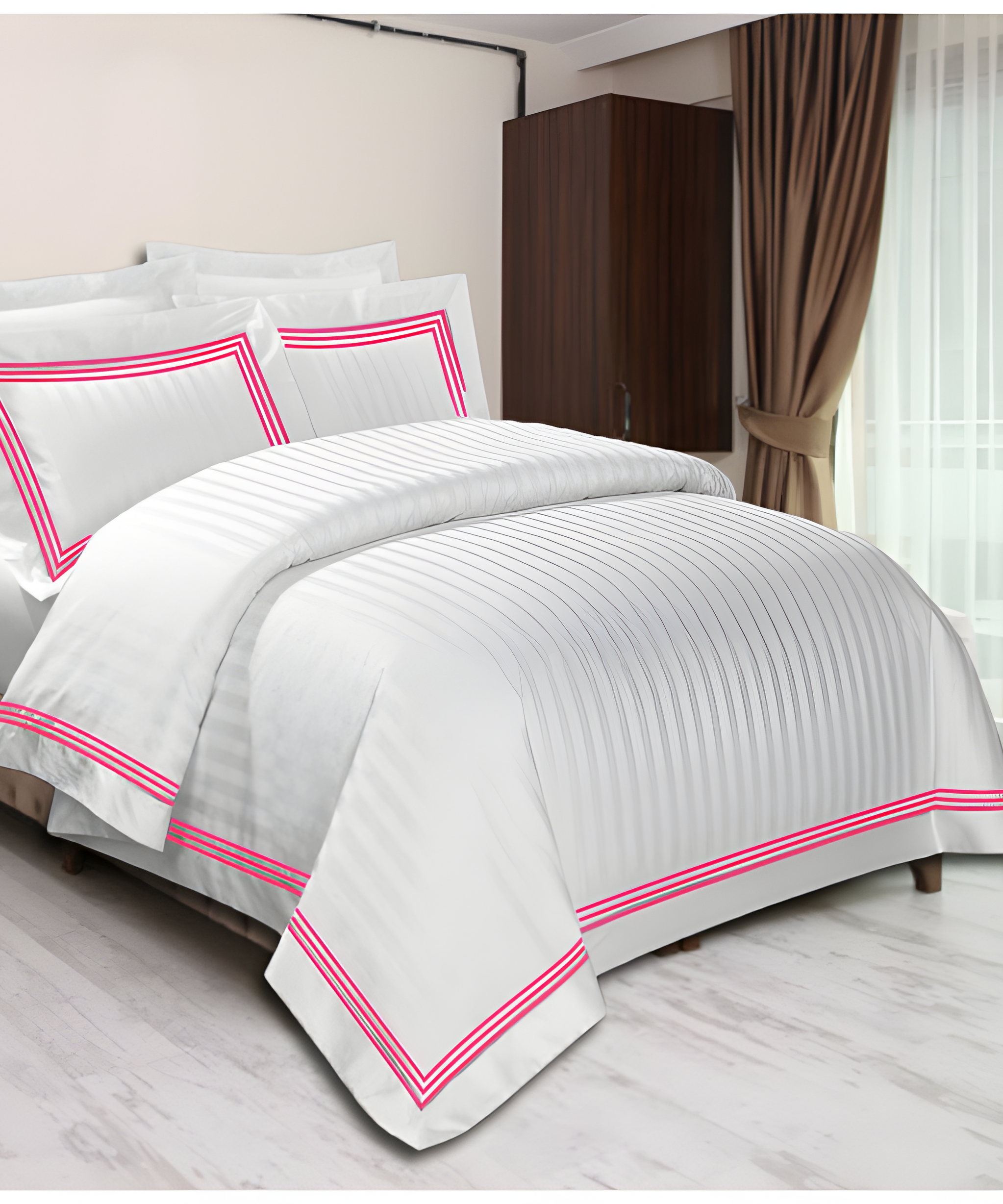 400TC Cotton Sateen Triple Edge Embroidery Stripe Duvet Cover Set