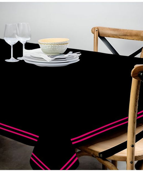 Double Embroidery Border Sateen Cotton Solid Table Cloth - Black