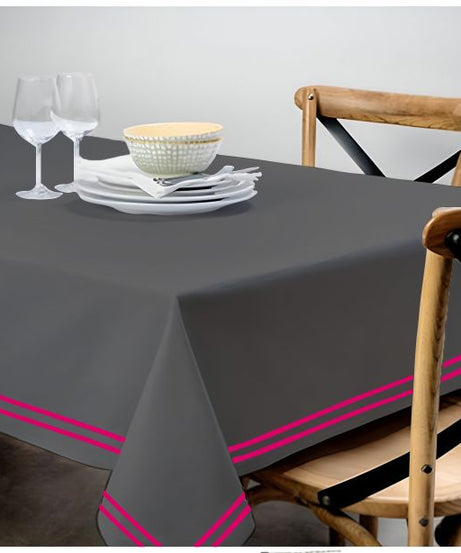 Double Embroidery Border Sateen Cotton Solid Table Cloth - Dark Grey