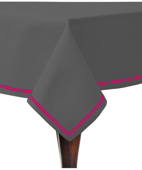 Double Embroidery Border Sateen Cotton Solid Table Cloth - Dark Grey