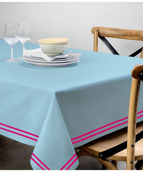 Double Embroidery Border Sateen Cotton Solid Table Cloth - Light Blue