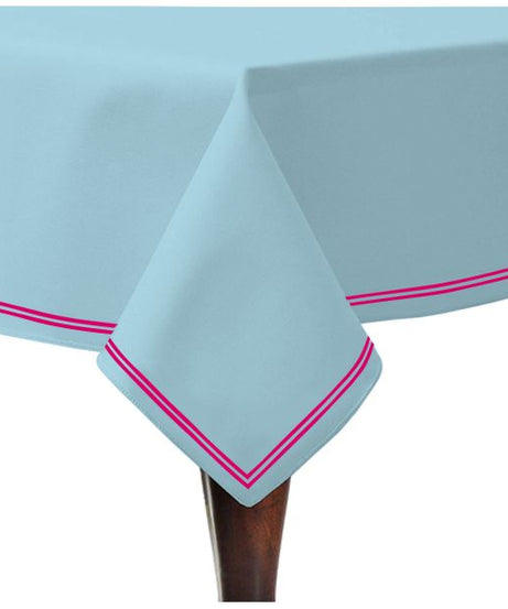 Double Embroidery Border Sateen Cotton Solid Table Cloth - Light Blue