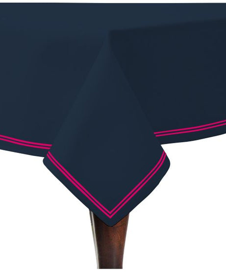 Double Embroidery Border Sateen Cotton Solid Table Cloth - Navy