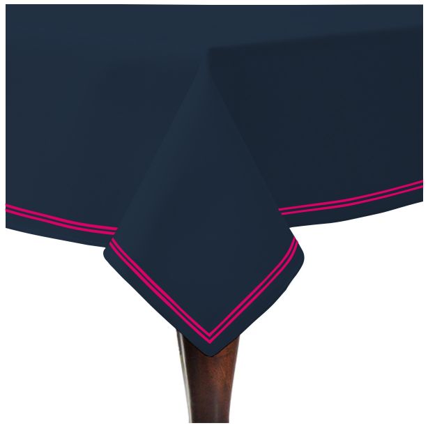 Double Embroidery Border Sateen Cotton Solid Table Cloth - Navy