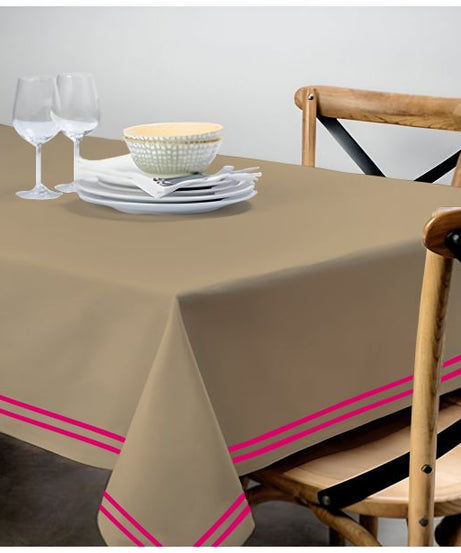 Double Embroidery Border Sateen Cotton Solid Table Cloth - Taupe