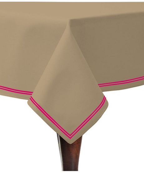Double Embroidery Border Sateen Cotton Solid Table Cloth - Taupe