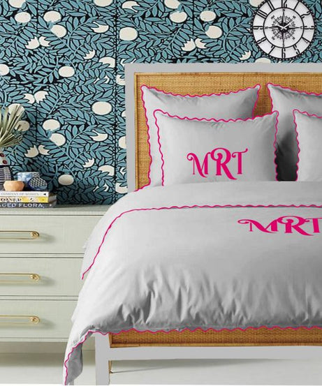 Monogram Light Grey 400TC Cotton Small Scallop Embroidery Duvet Cover Set