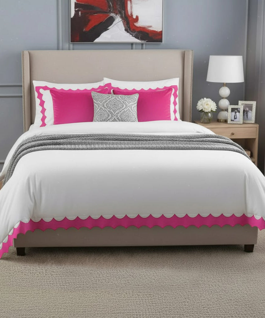Reverse Scalloped Applique Embroidery Cotton Duvet Cover Set